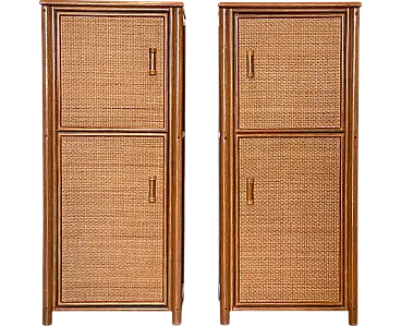 Pair of wicker cabinets and bamboo, 80s