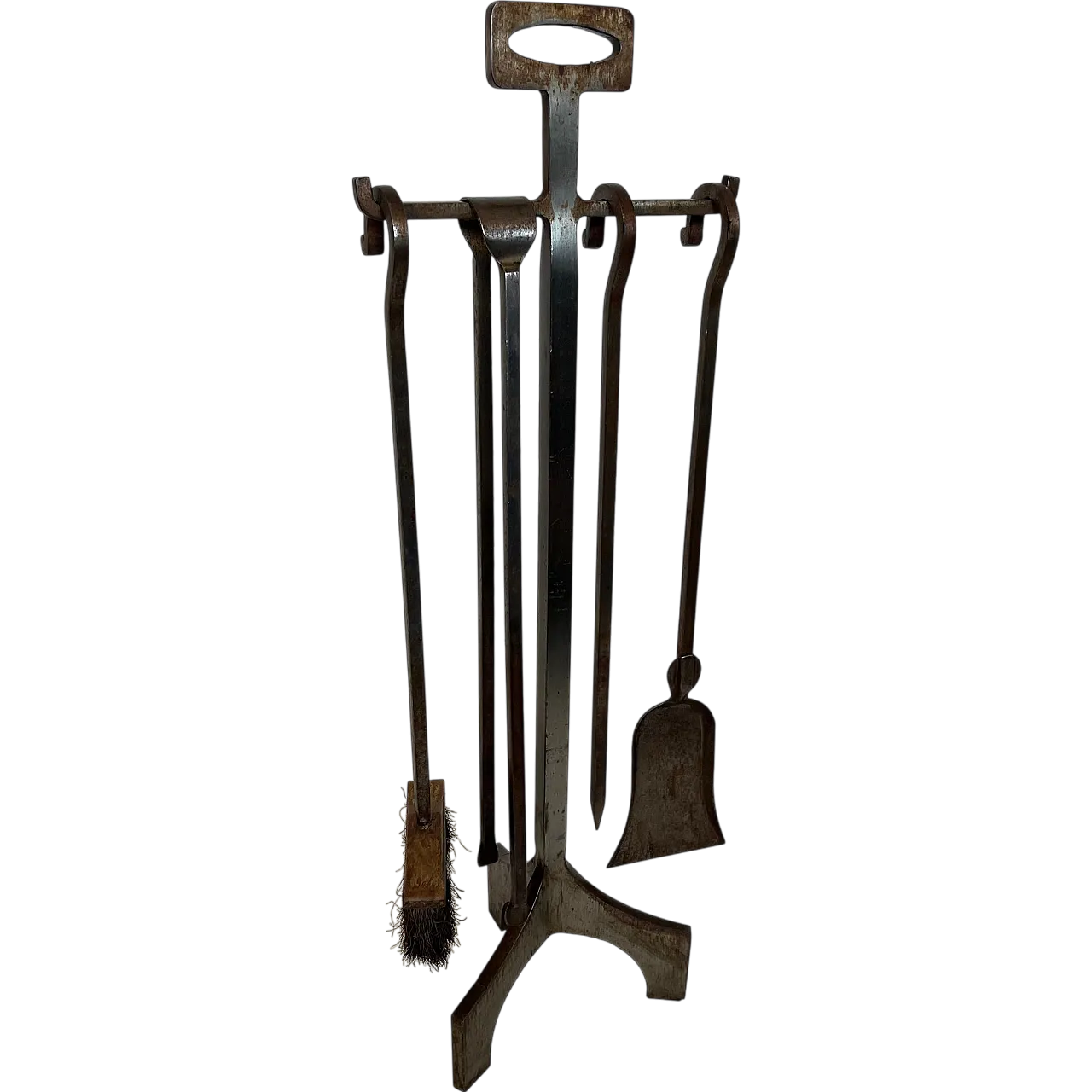 Modernist steel fireplace tools on stand, 1970s 21