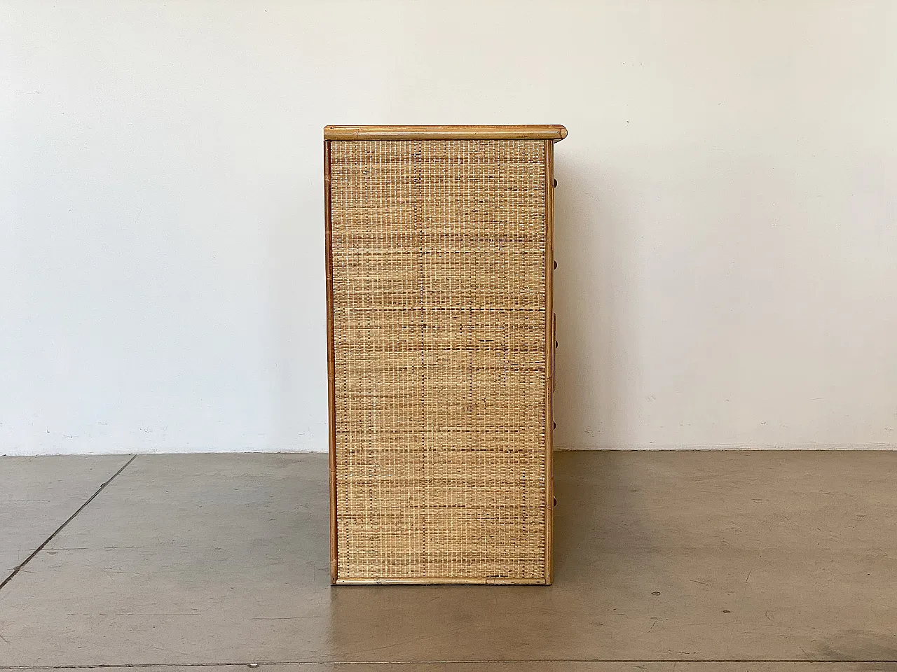 Drawer in wicker and bamboo 70s 4
