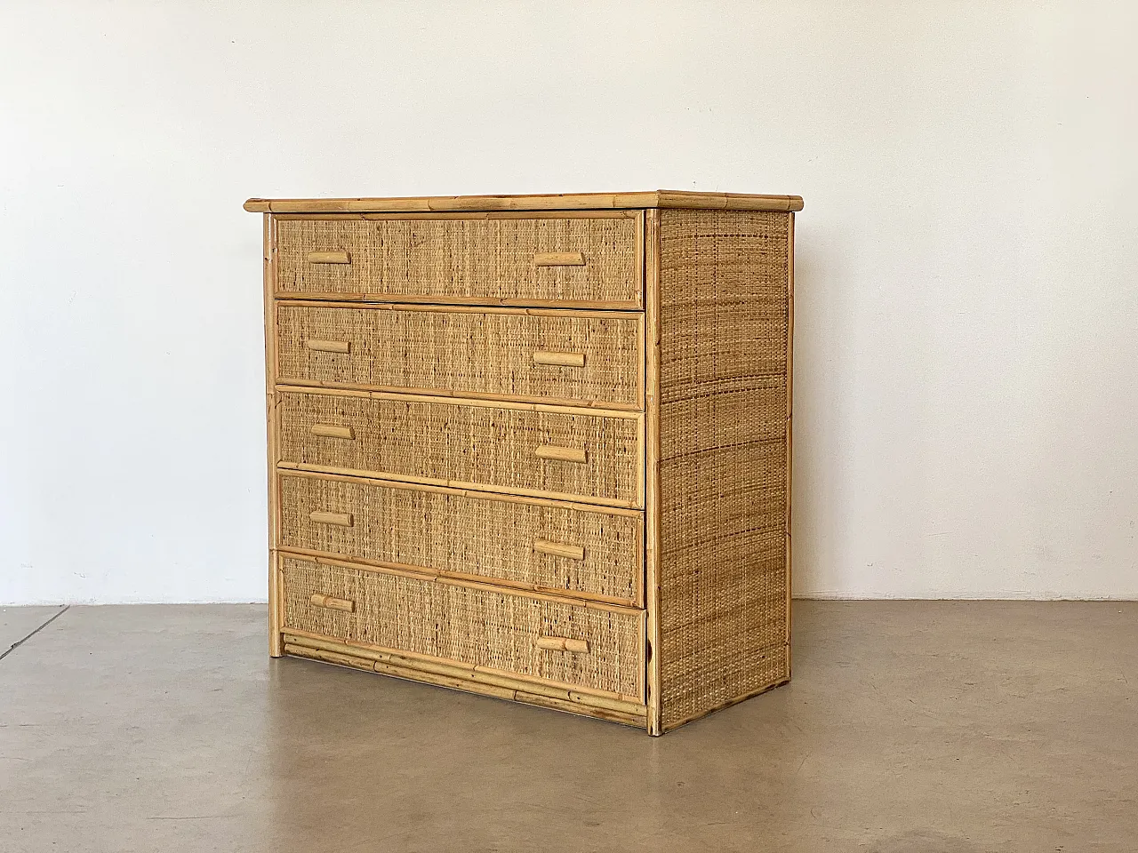 Drawer in wicker and bamboo 70s 5