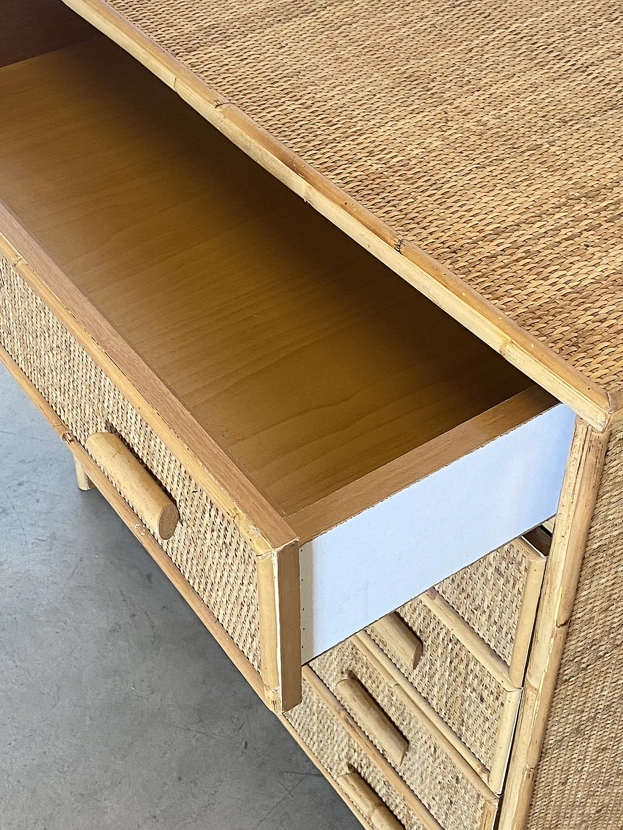 Drawer in wicker and bamboo 70s 6