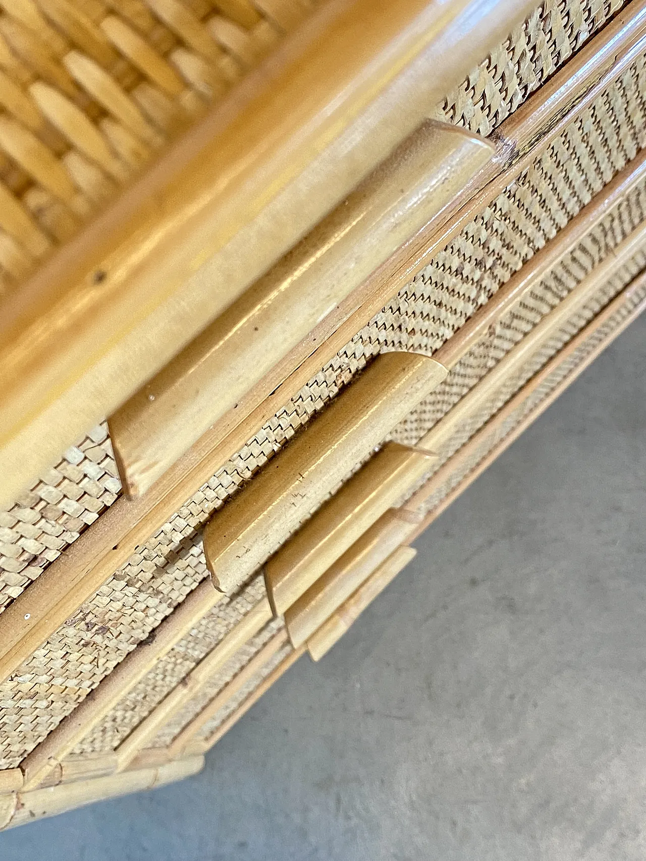 Drawer in wicker and bamboo 70s 7