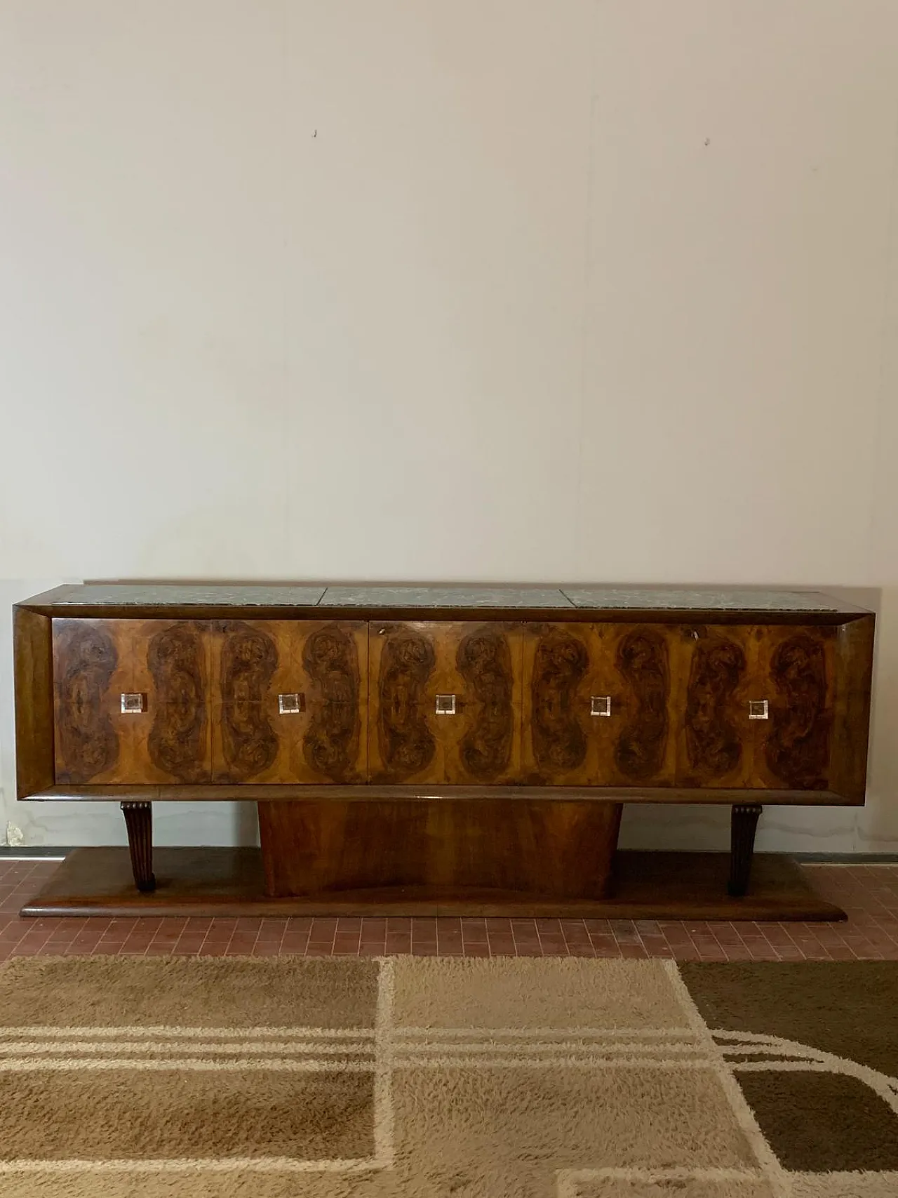 Sideboard in walnut with marble top & crystal handles, 1940s 2