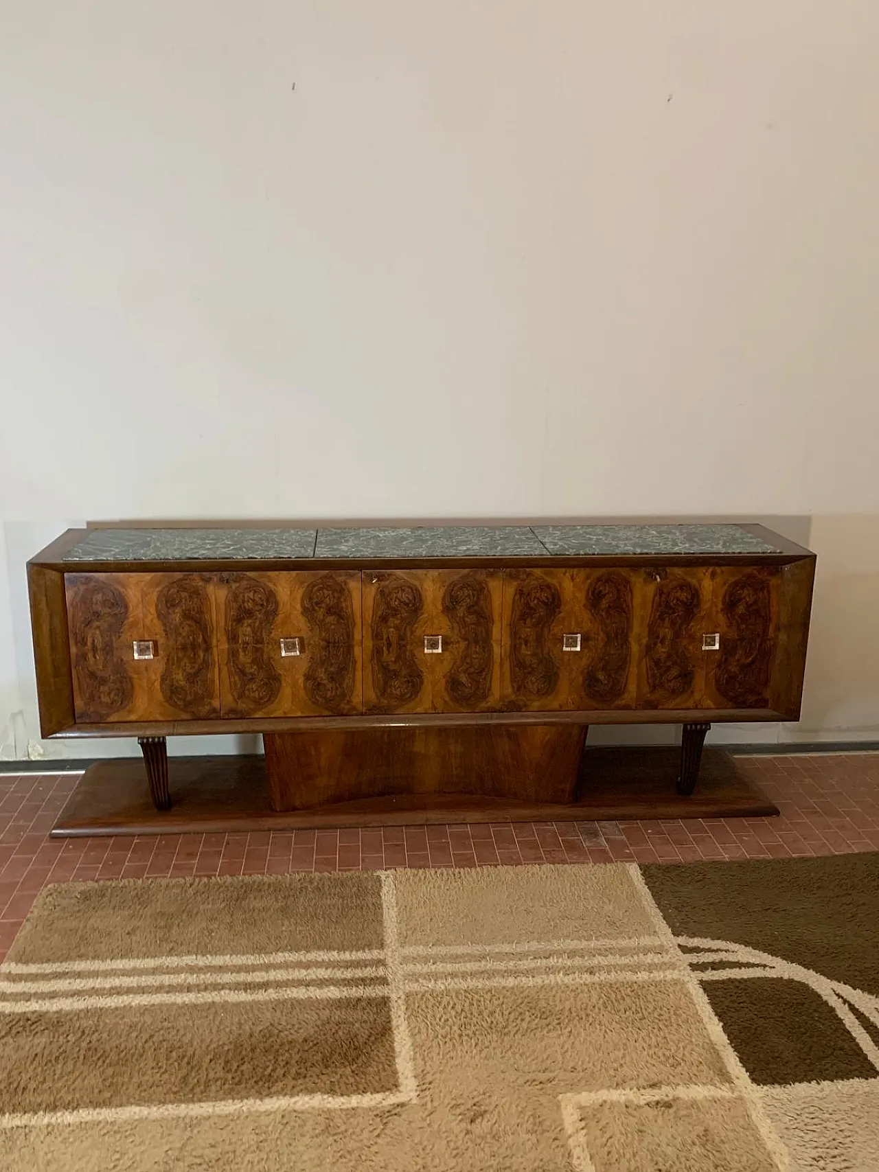 Sideboard in walnut with marble top & crystal handles, 1940s 3