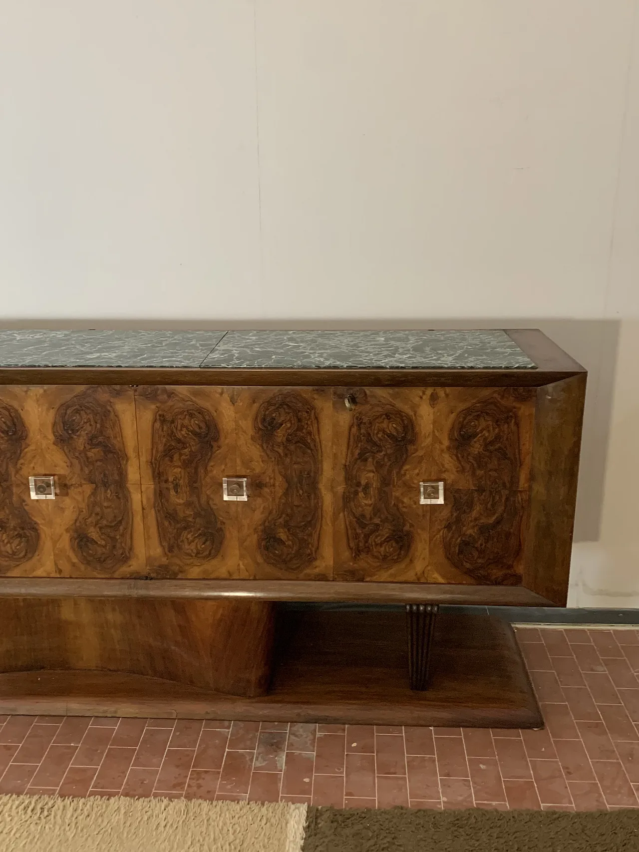 Sideboard in walnut with marble top & crystal handles, 1940s 6