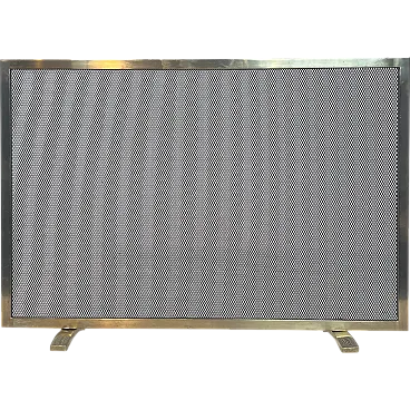 Paravento per camino in ottone e griglia, anni '70