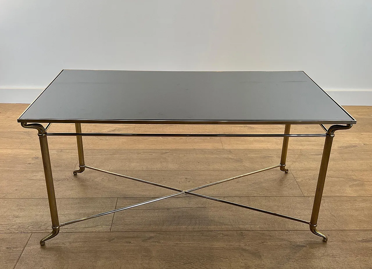 Tavolino in ottone con piano in vetro laccato nero, anni '40 20