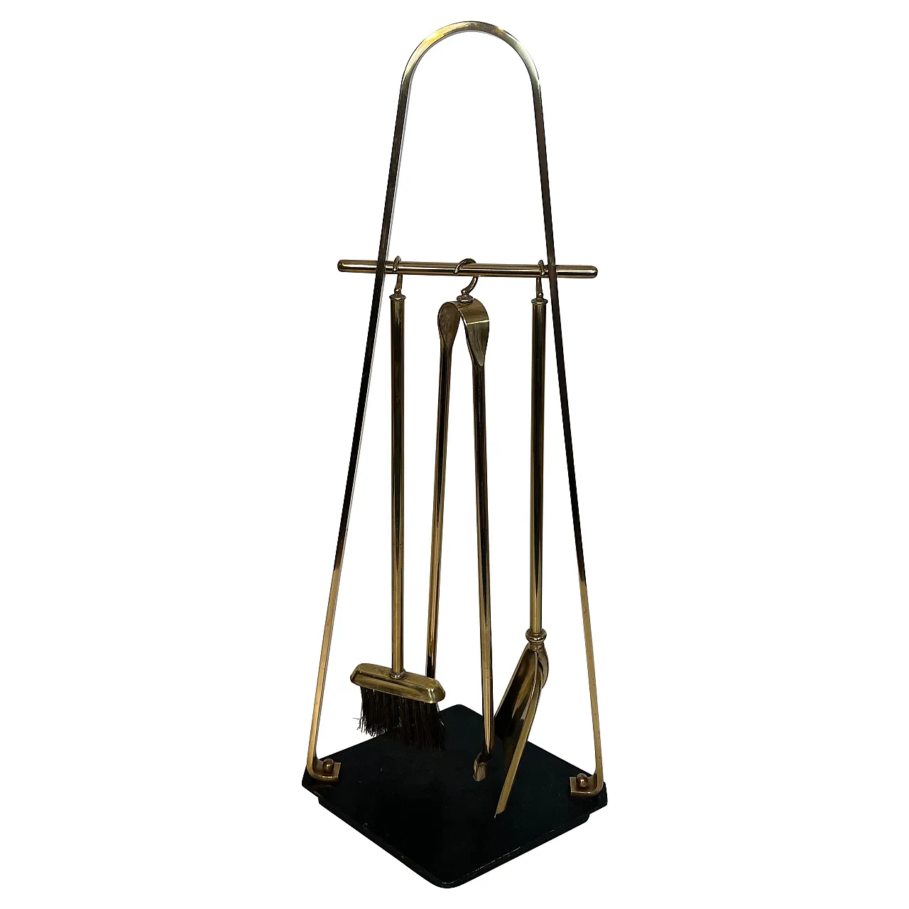 Brass and lacquer fireplace tools on stand, 1970s 1