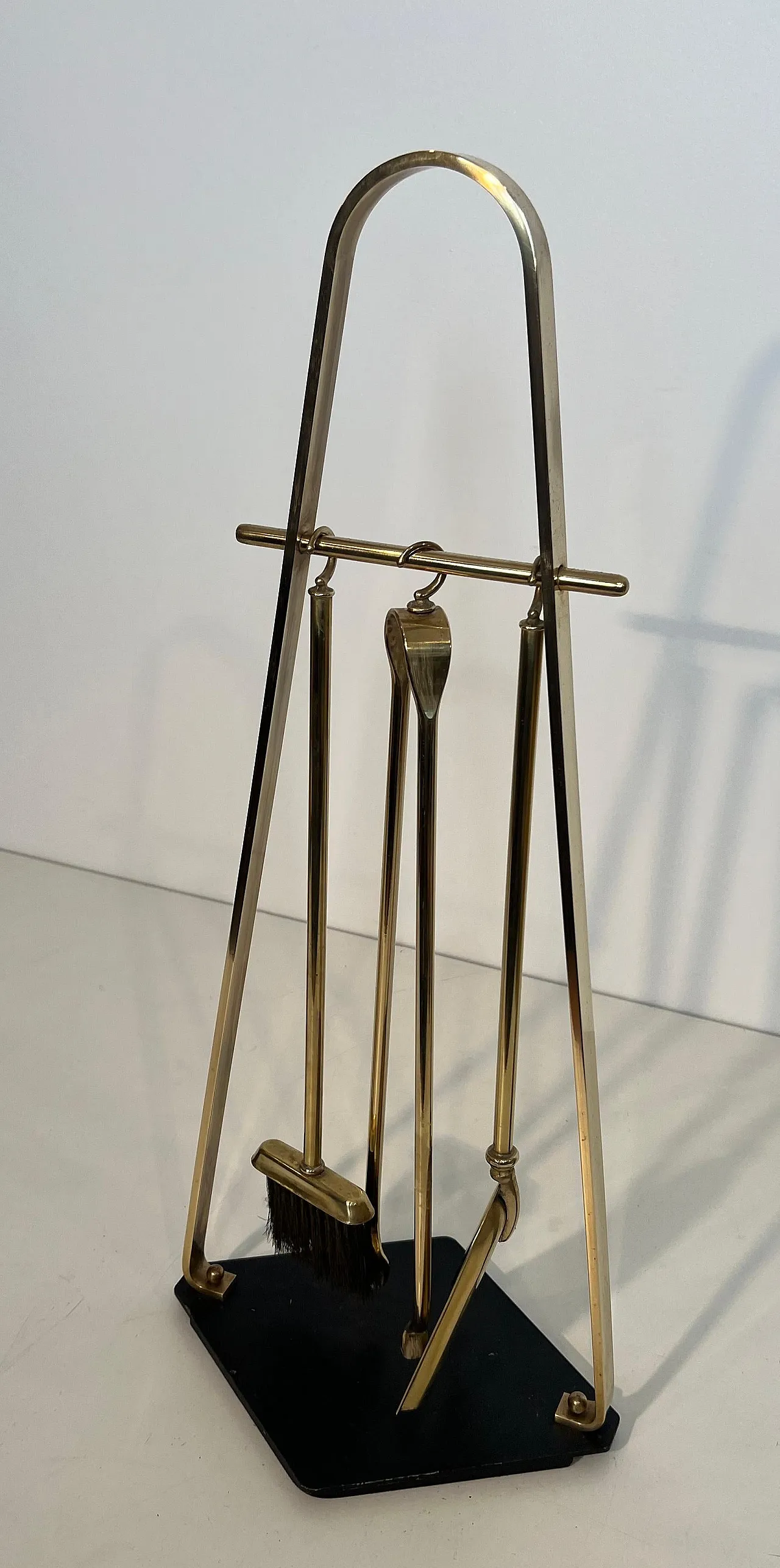 Brass and lacquer fireplace tools on stand, 1970s 2