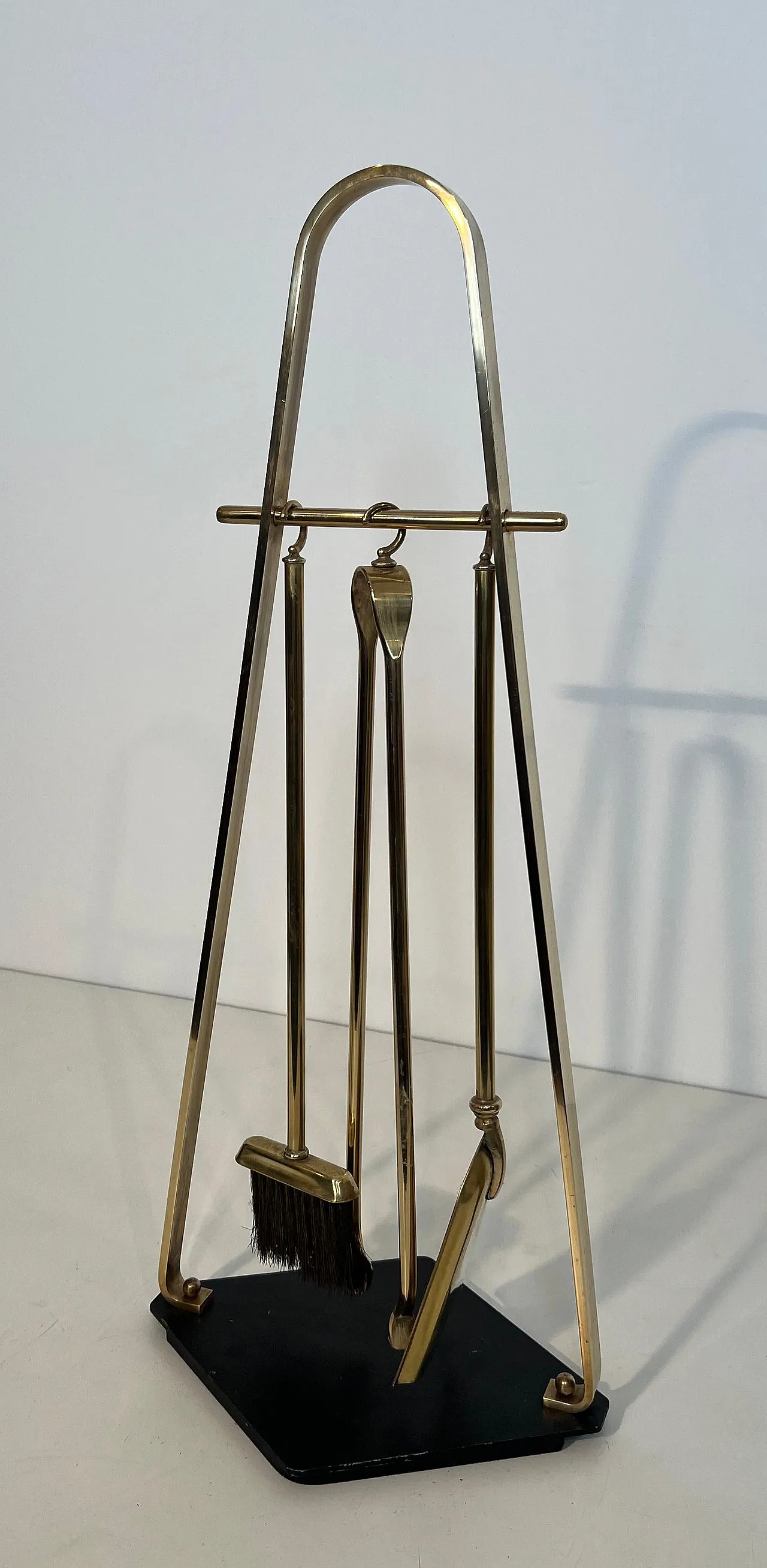 Brass and lacquer fireplace tools on stand, 1970s 3