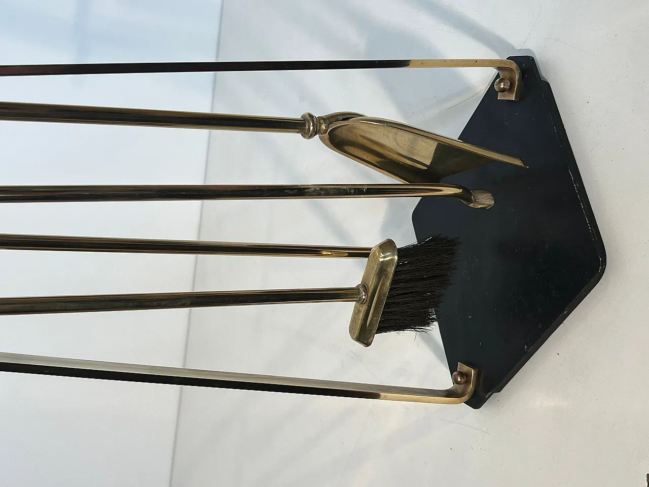 Brass and lacquer fireplace tools on stand, 1970s 5
