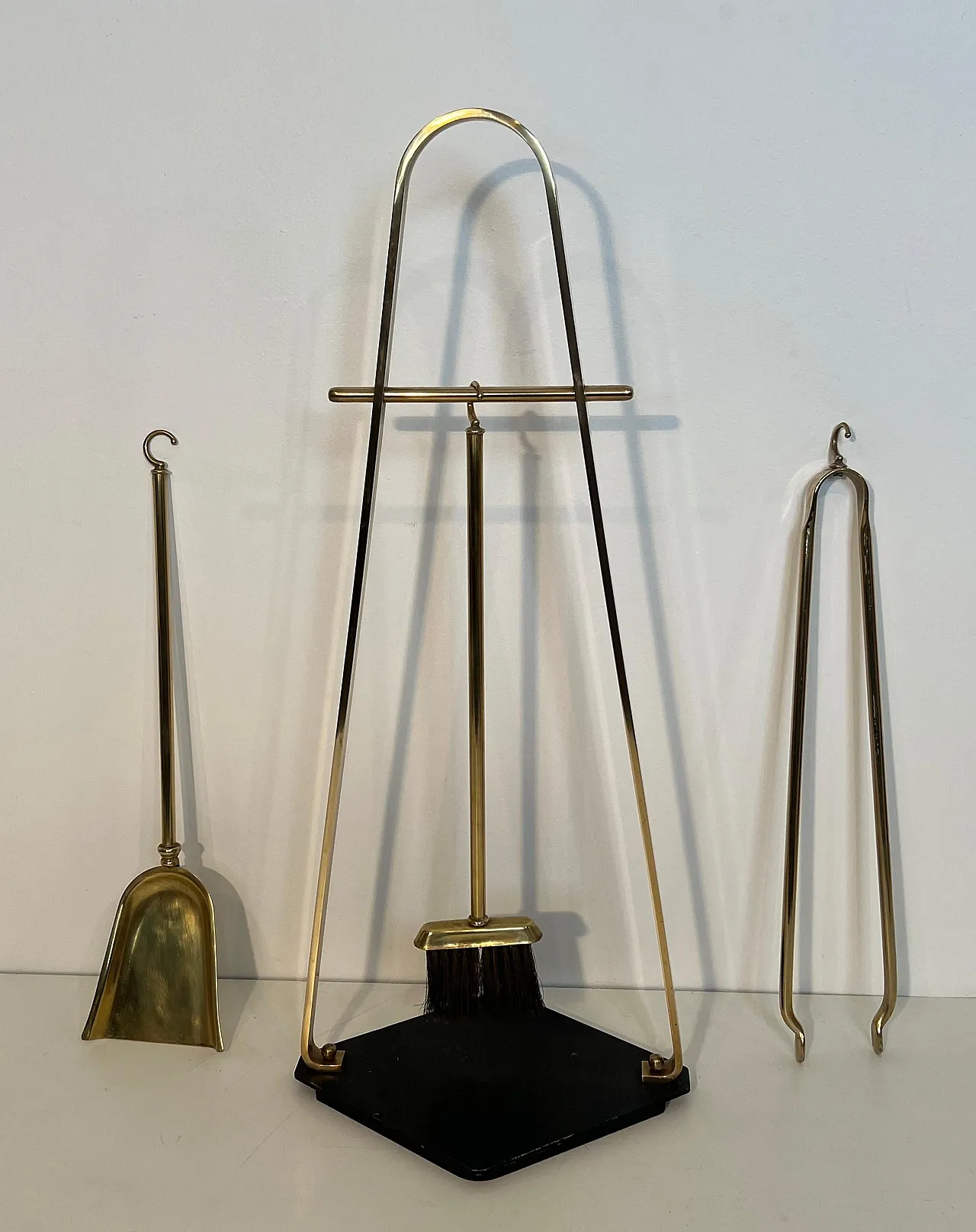 Brass and lacquer fireplace tools on stand, 1970s 6