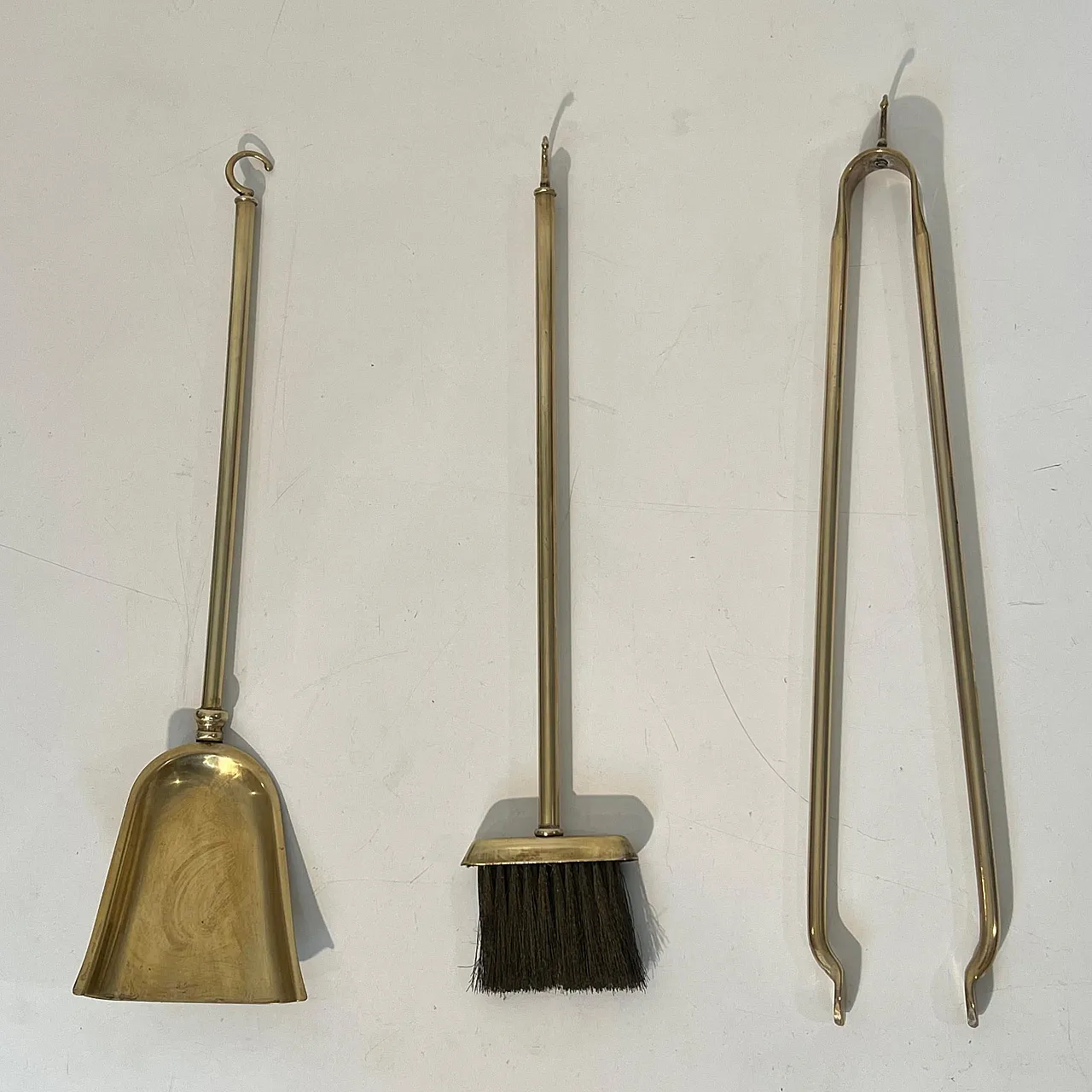 Brass and lacquer fireplace tools on stand, 1970s 8