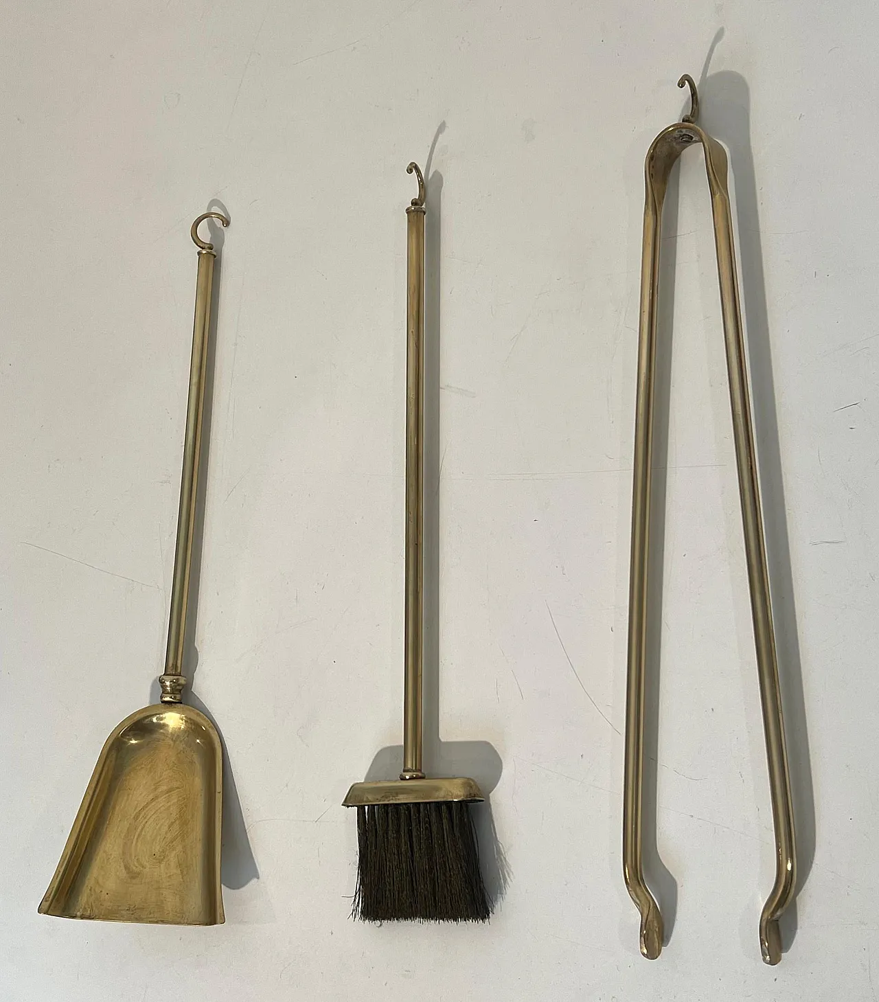 Brass and lacquer fireplace tools on stand, 1970s 9
