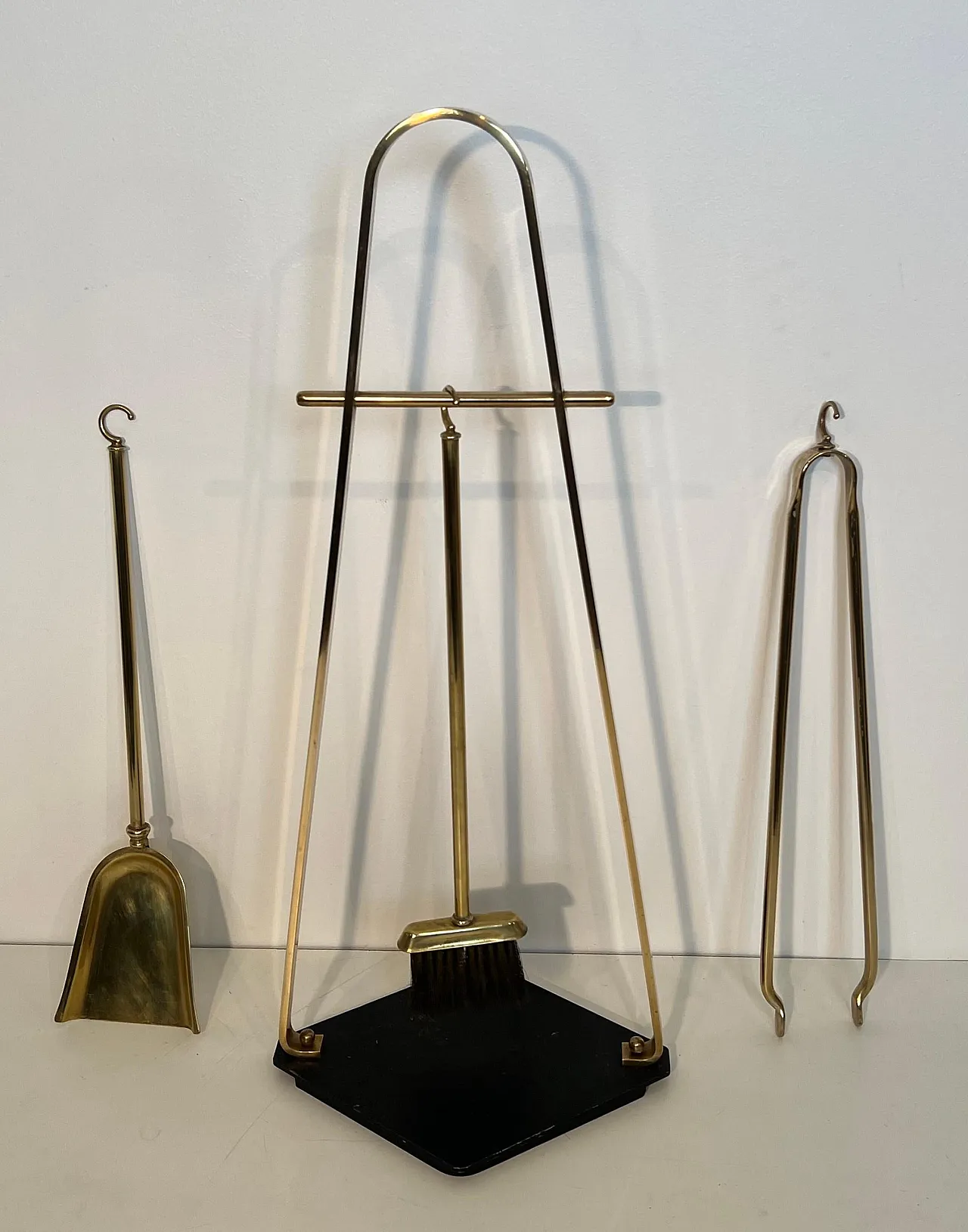 Brass and lacquer fireplace tools on stand, 1970s 13