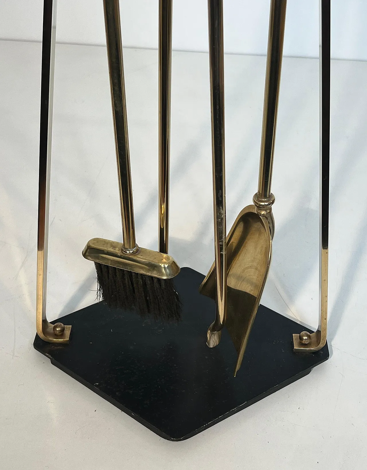 Brass and lacquer fireplace tools on stand, 1970s 15