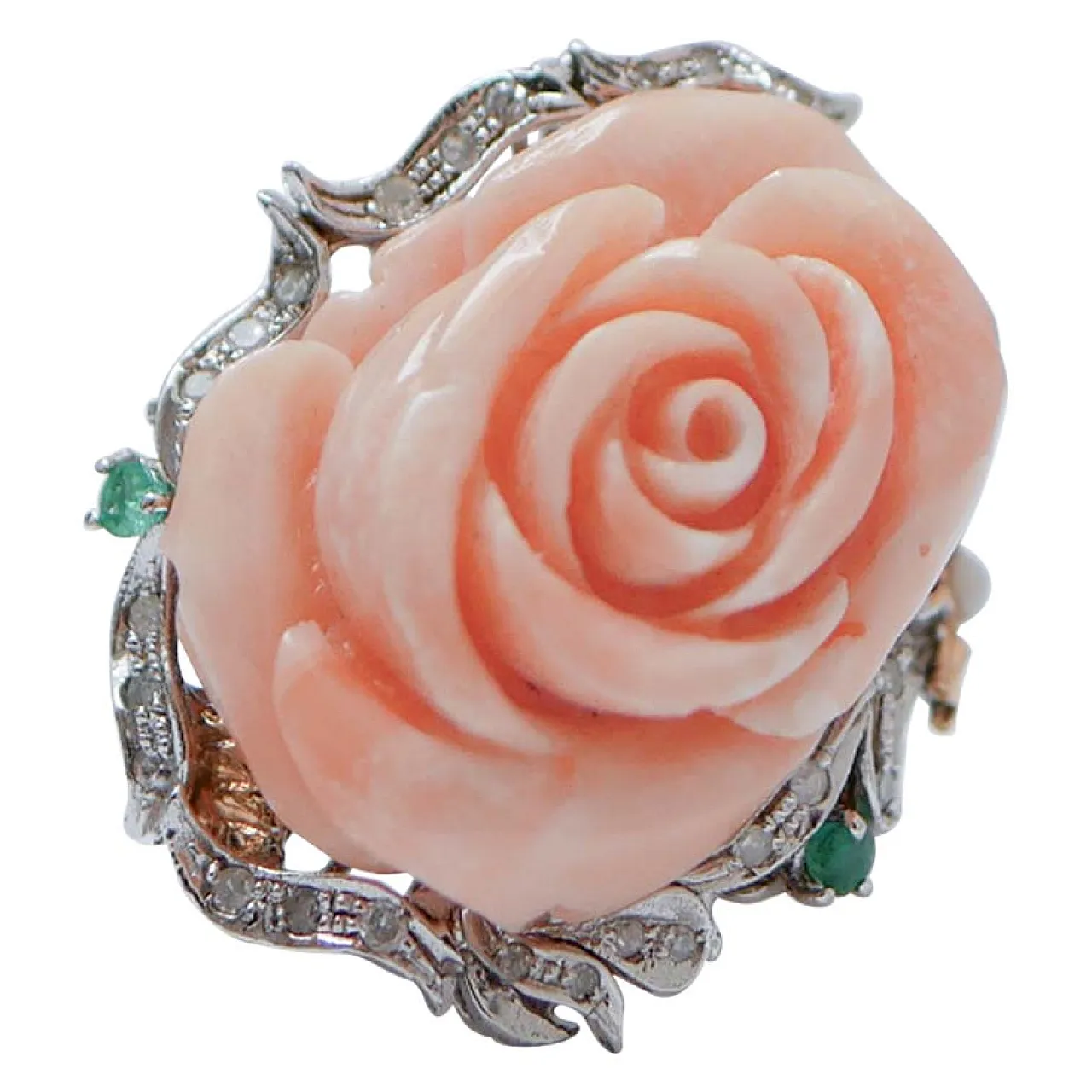Anello in corallo, smeraldi, zaffiri, diamanti e oro, anni '50 1