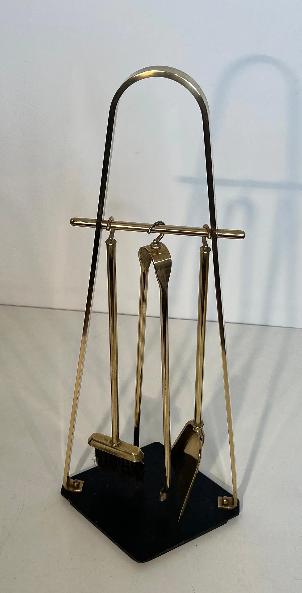 Brass and lacquer fireplace tools on stand, 1970s 18