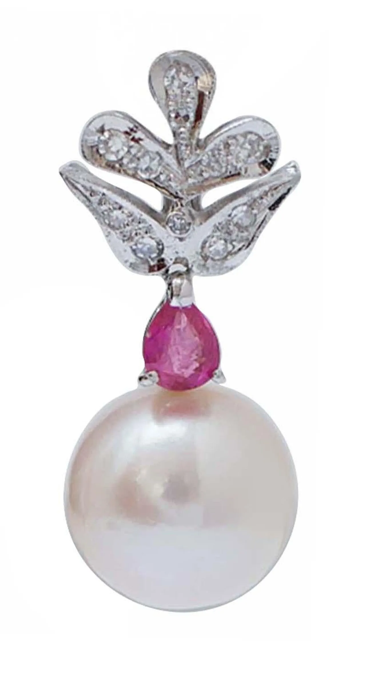 Earrings with white pearls, rubies, diamonds and platinum, 1970s 2