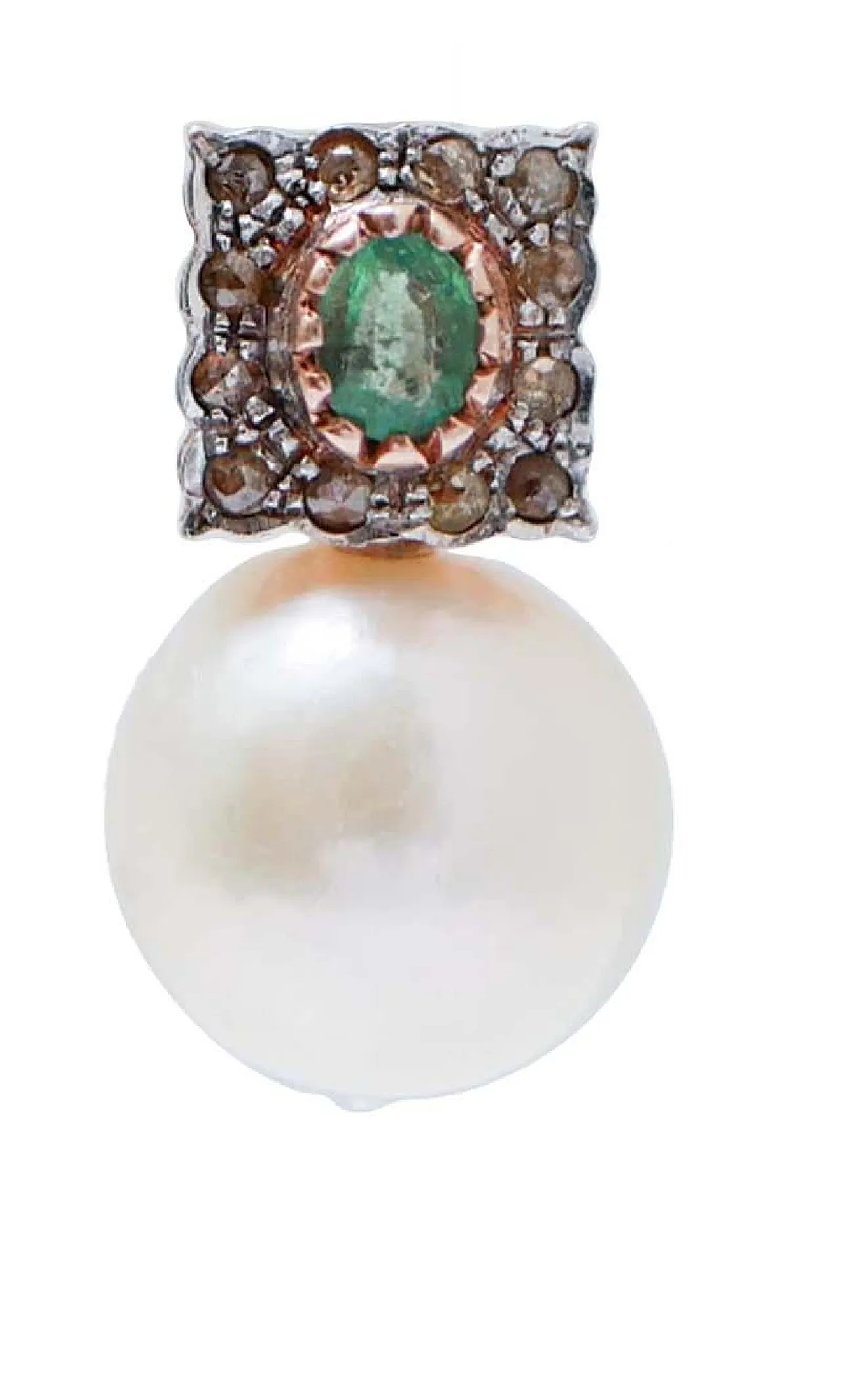 Gold and silver earrings with pearls, emeralds, diamonds, 2000s 2