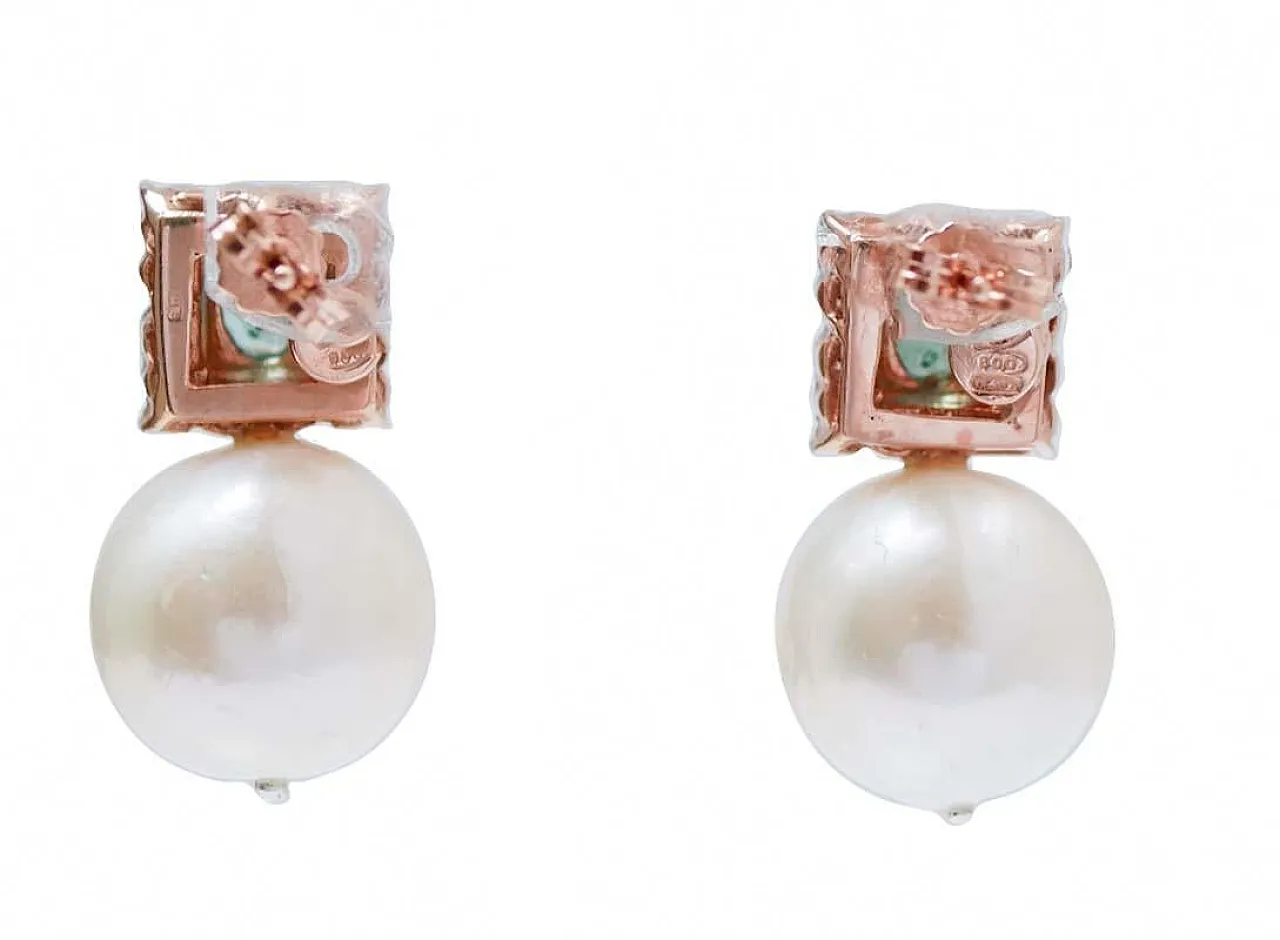 Gold and silver earrings with pearls, emeralds, diamonds, 2000s 3