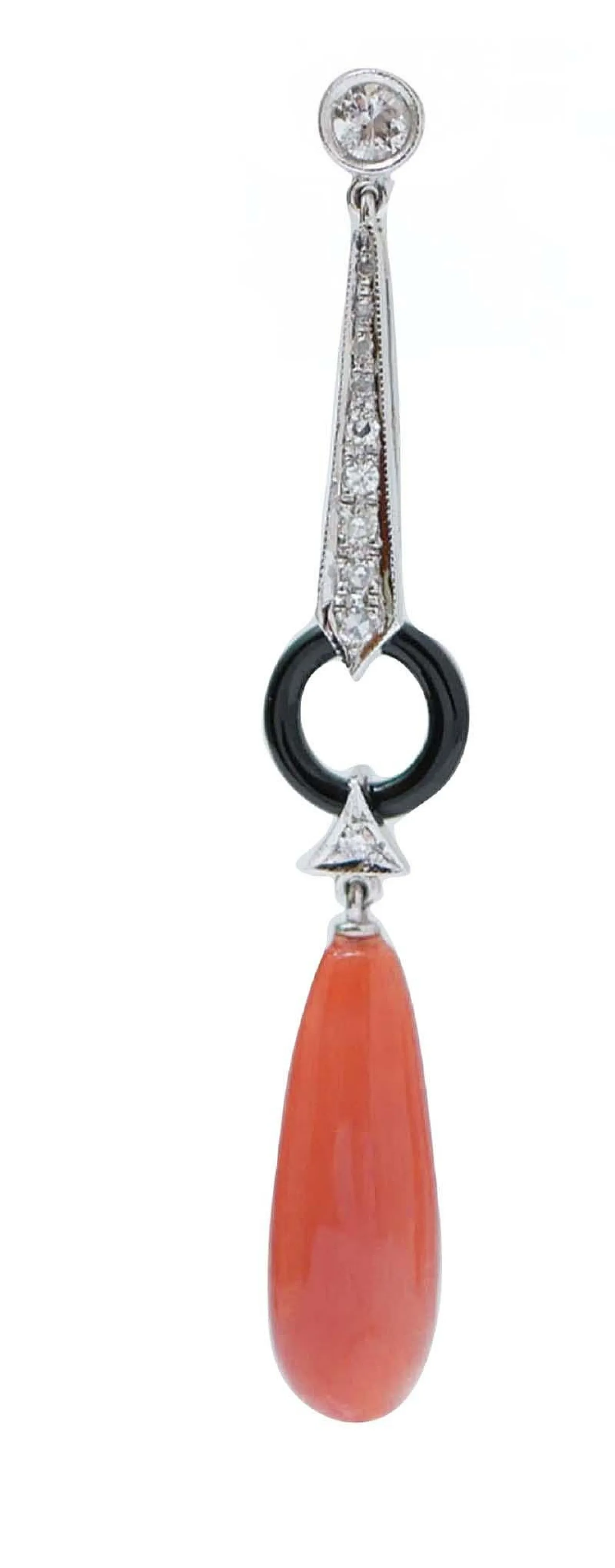 Platinum earrings with coral, onyx, diamonds, 1970s 2