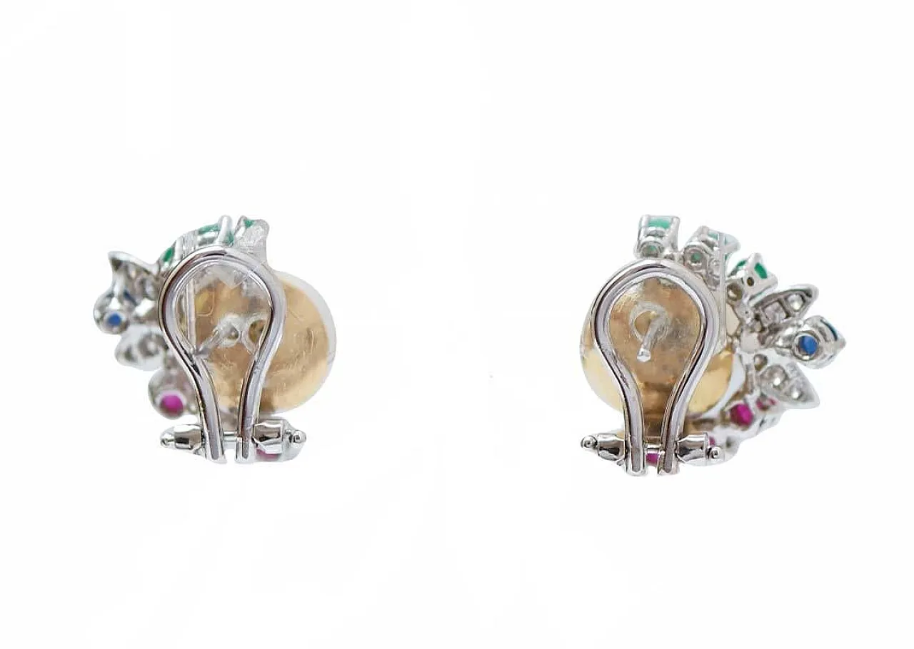 Earrings with pearls, rubies, emeralds, sapphires, white gold, 1970s 3