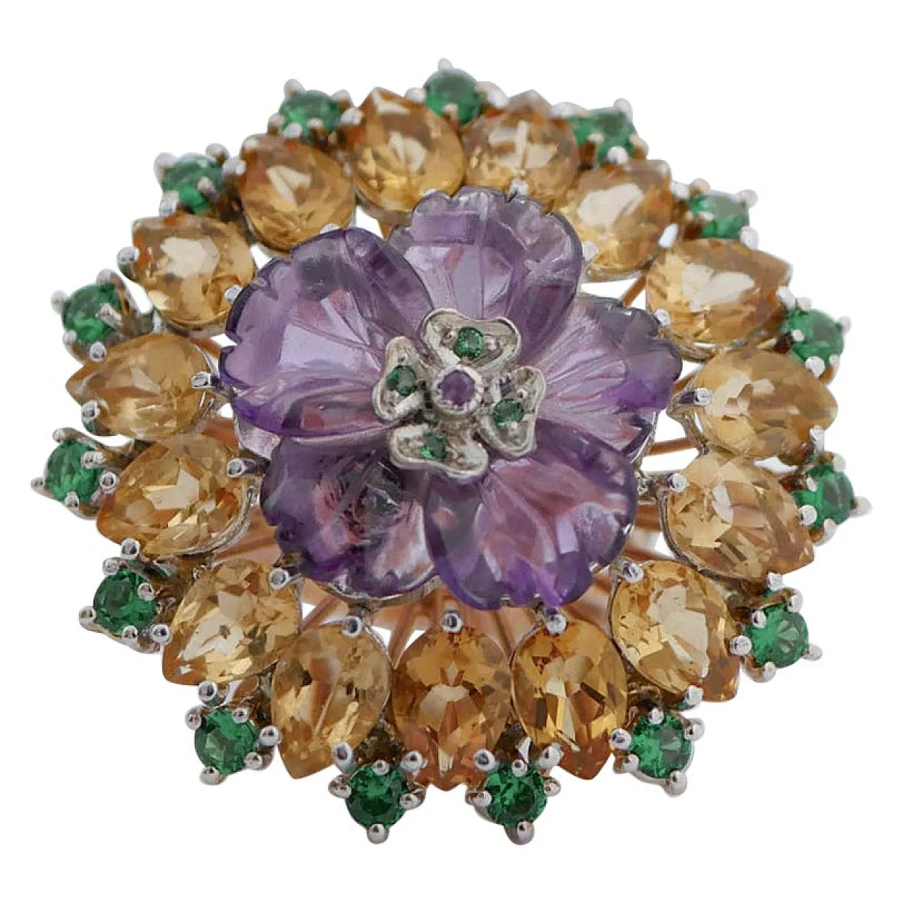Ring with amethyst, spinel, topaz, rose gold and silver, 1950s 1
