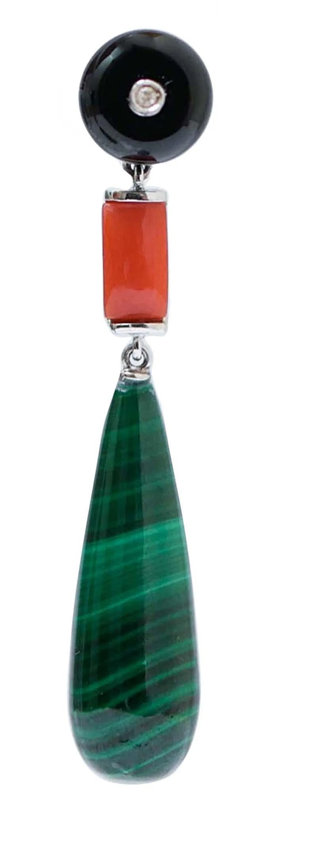 Earrings with onyx, coral, malakite, diamonds, platinum, 2000s 2