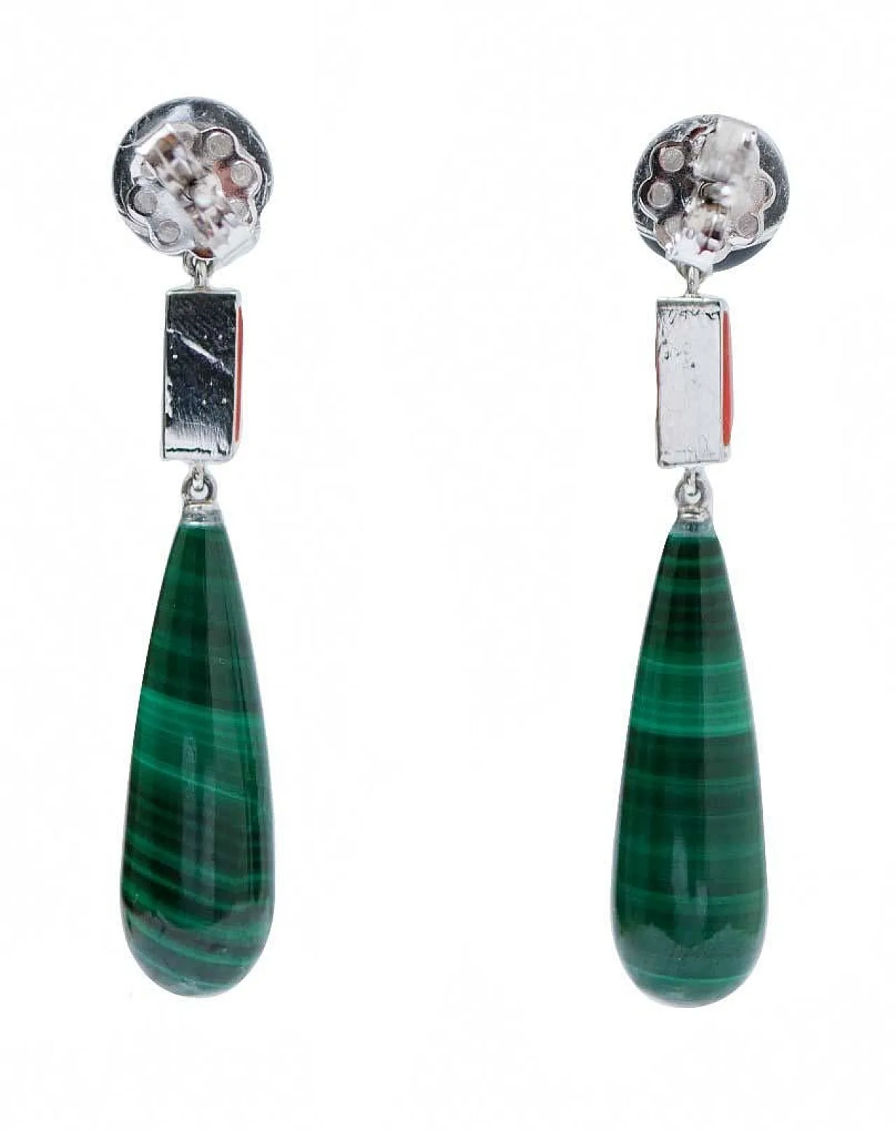 Earrings with onyx, coral, malakite, diamonds, platinum, 2000s 3