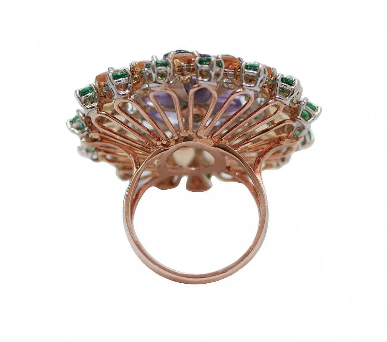 Ring with amethyst, spinel, topaz, rose gold and silver, 1950s 3