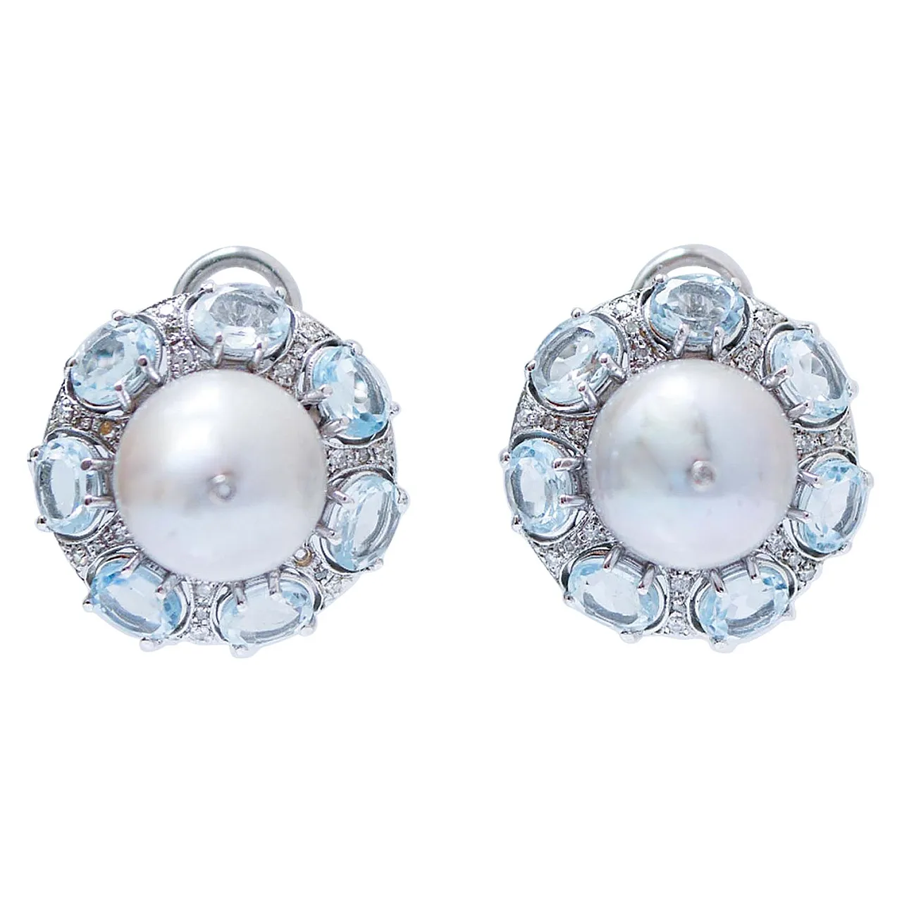 White gold earrings with topaz, pearl, diamonds, 1970s 1
