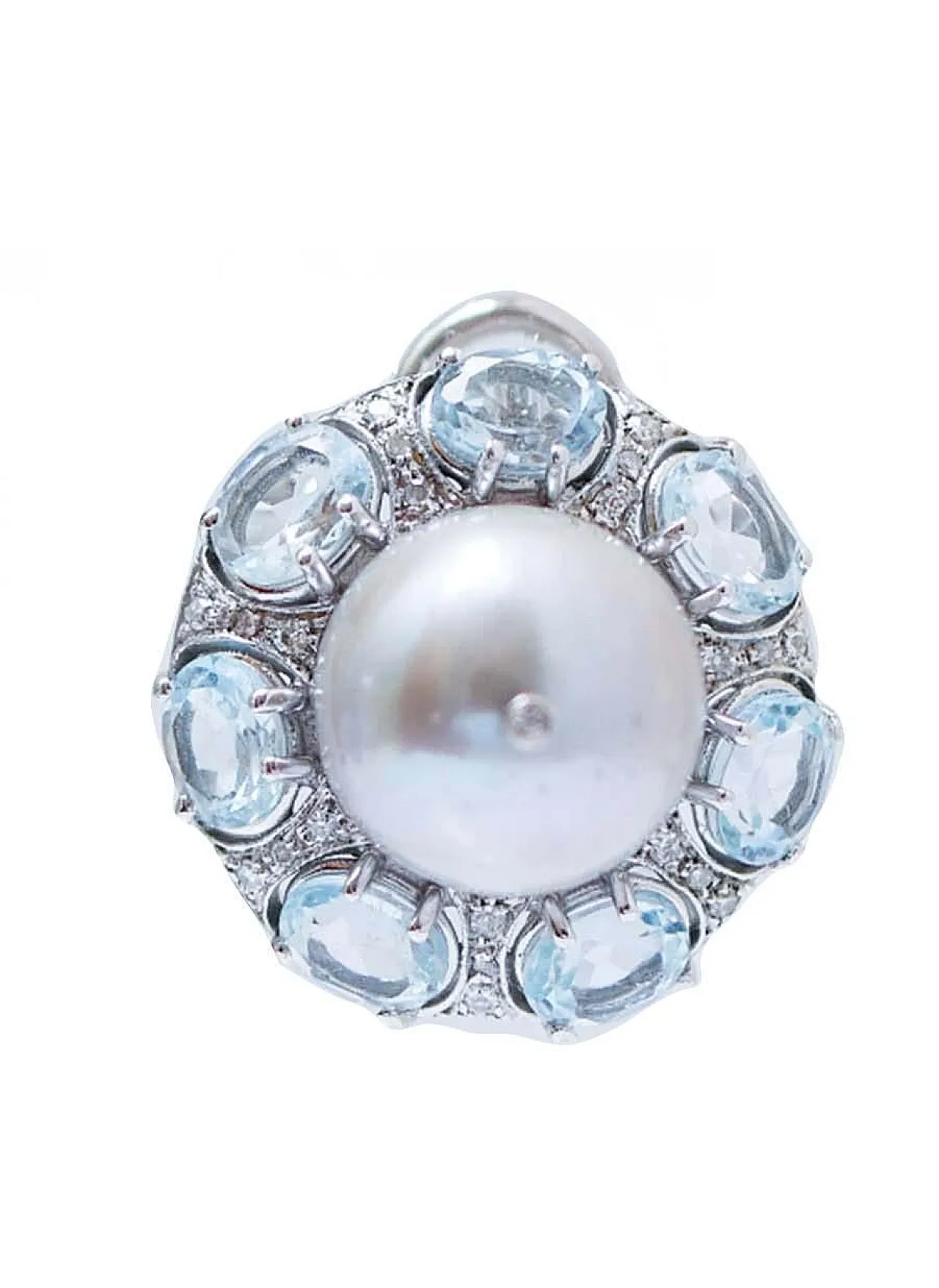 White gold earrings with topaz, pearl, diamonds, 1970s 2