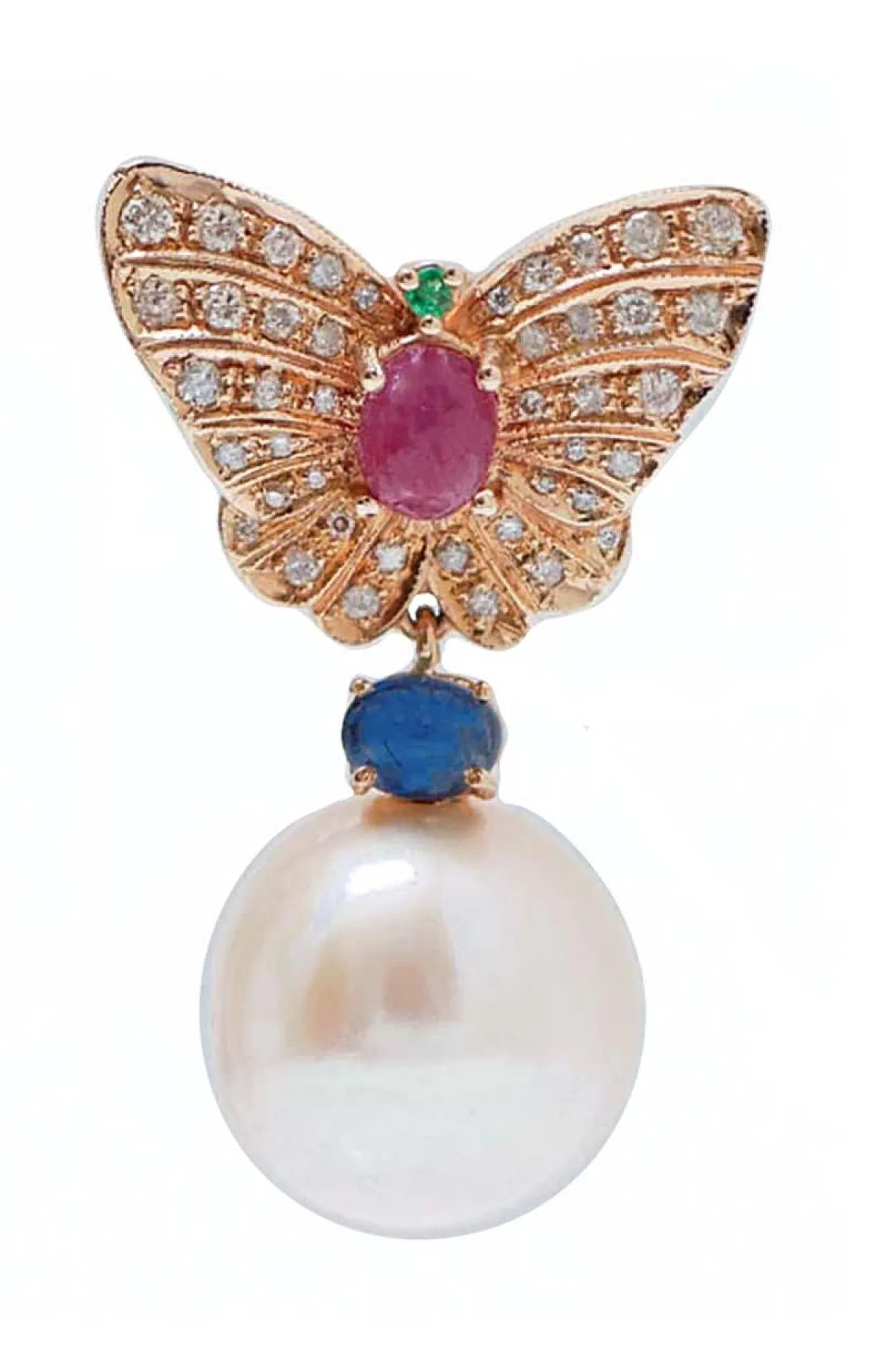 Orecchini in oro con perle, diamanti, rubini, zaffiri, smeraldi, 1970 2