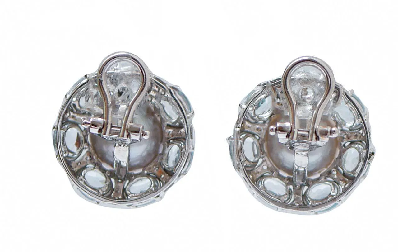 White gold earrings with topaz, pearl, diamonds, 1970s 3