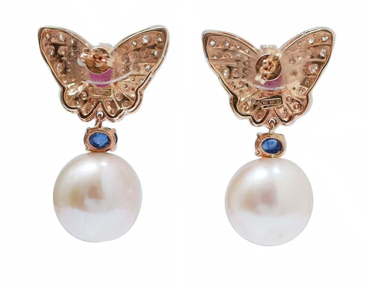 Orecchini in oro con perle, diamanti, rubini, zaffiri, smeraldi, 1970 3