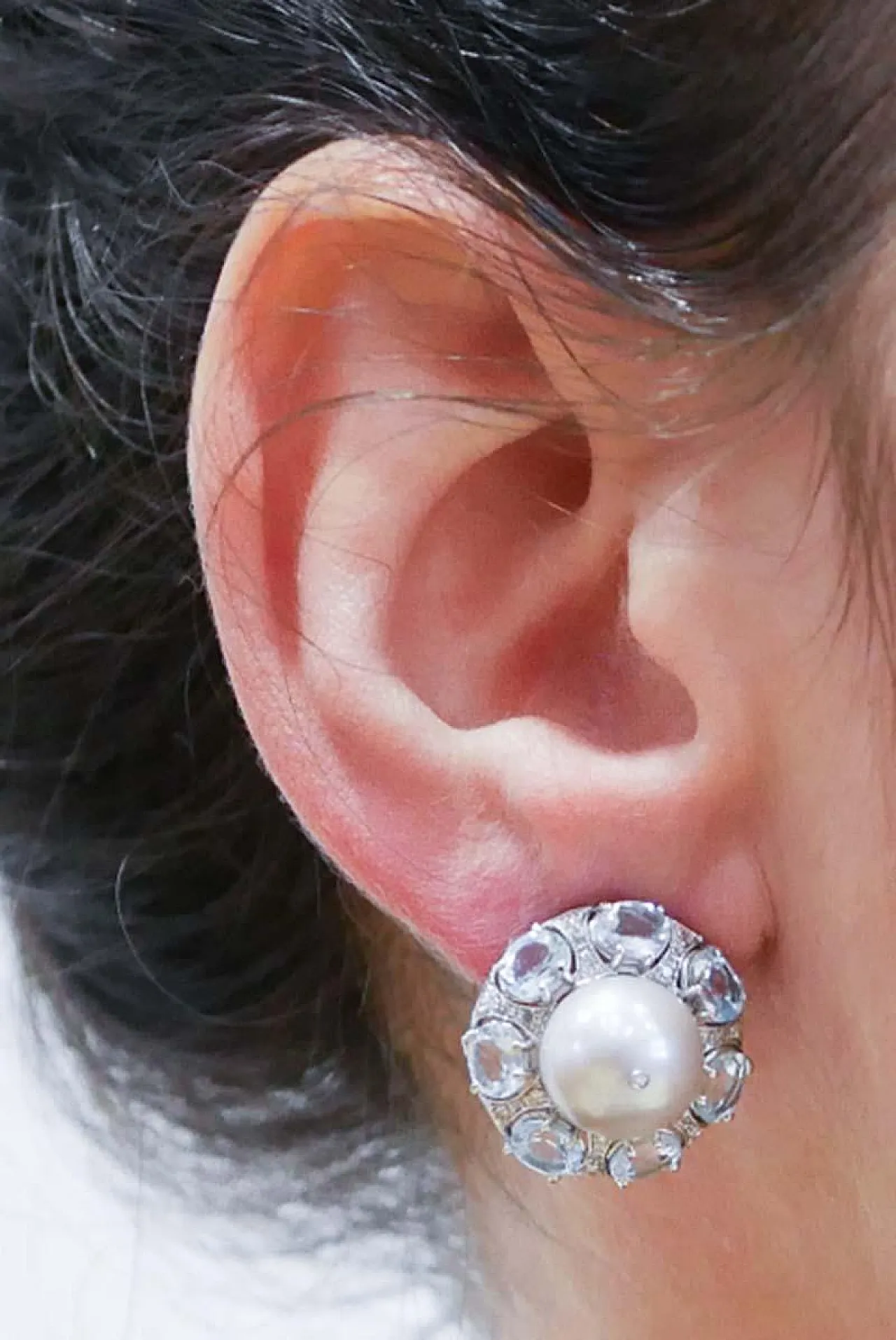 White gold earrings with topaz, pearl, diamonds, 1970s 5