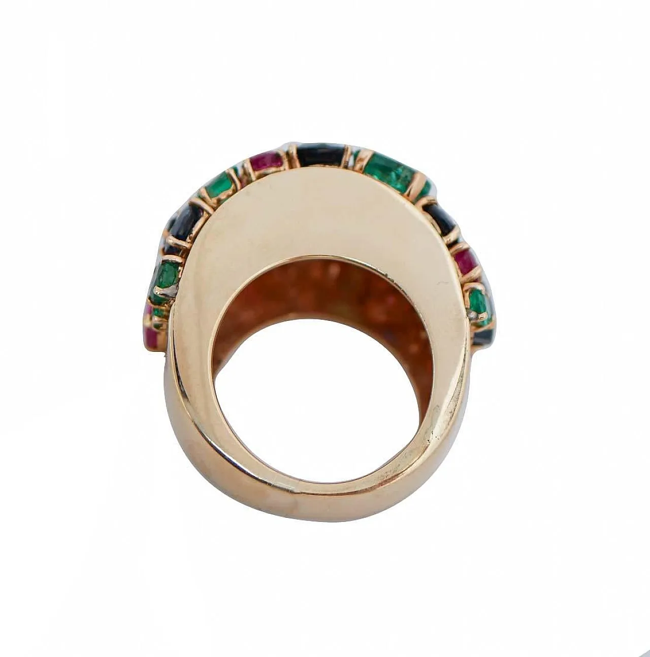 Gold ring with rubies, emeralds, sapphires, diamonds, 1970s 3