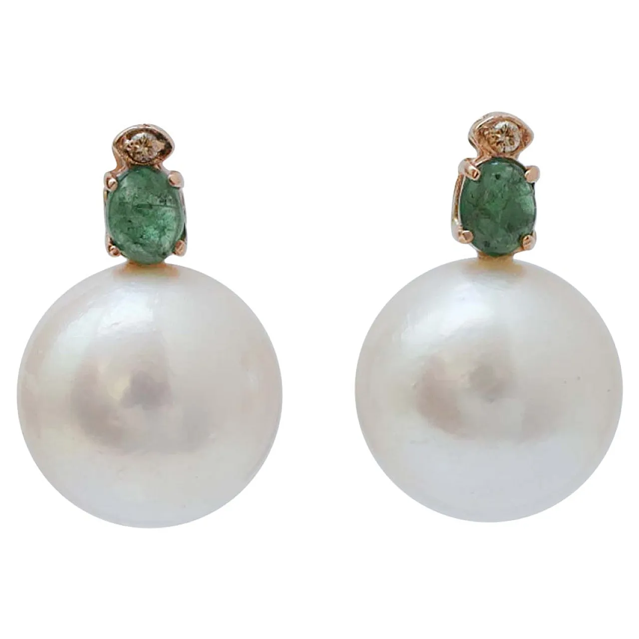 Earrings with pearls, emeralds, diamonds and pink gold, 2000s 1