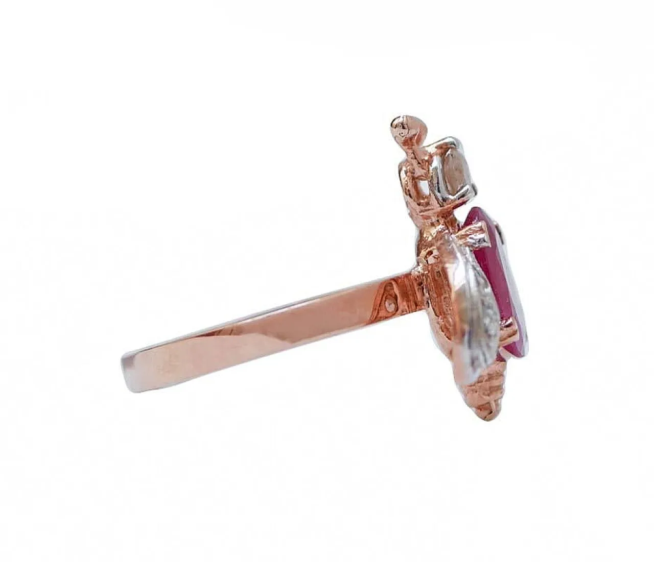 Anello con rubino, diamanti, oro rosa e argento, anni '70 2