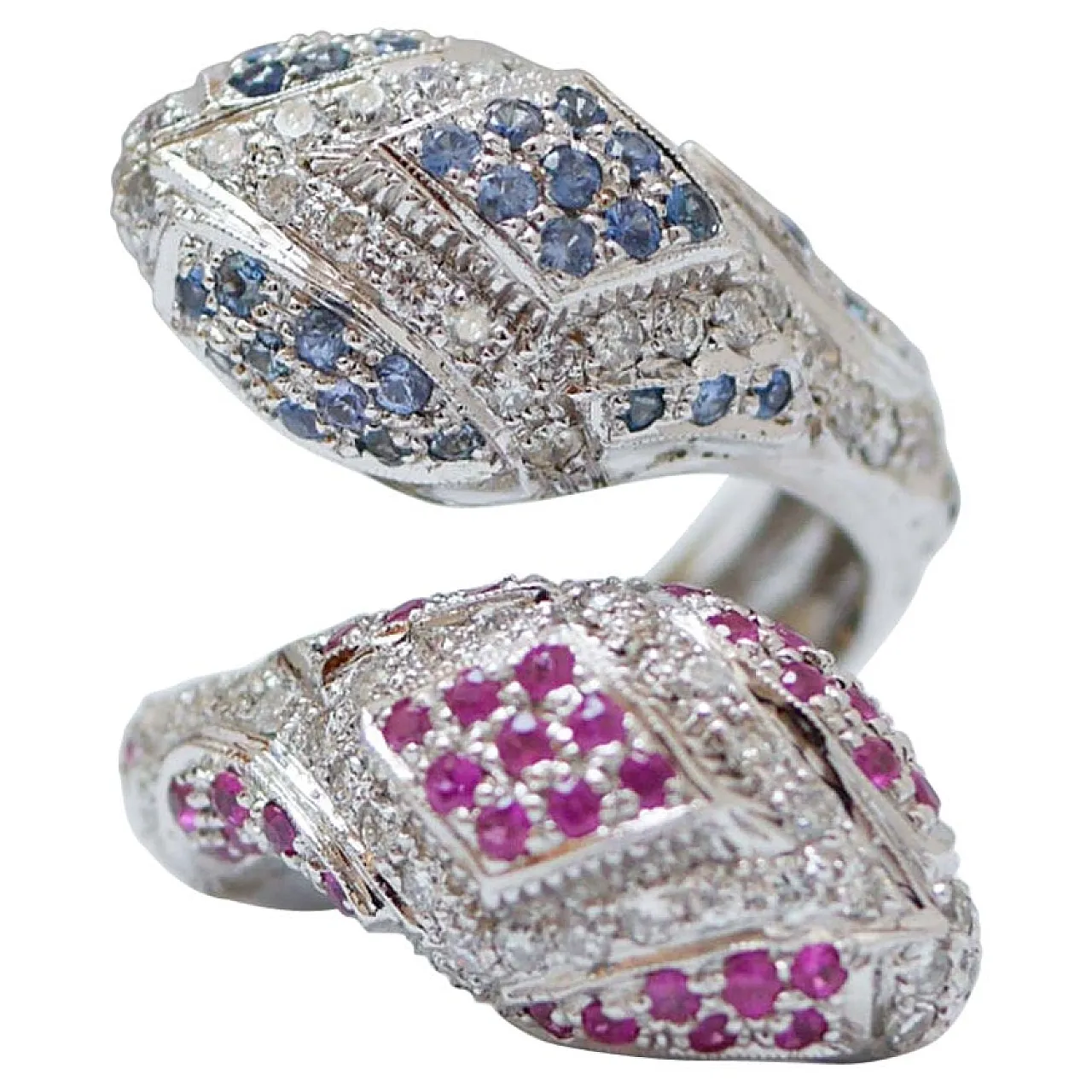 Gold snake ring with rubies, sapphires and diamonds, 1960s 1