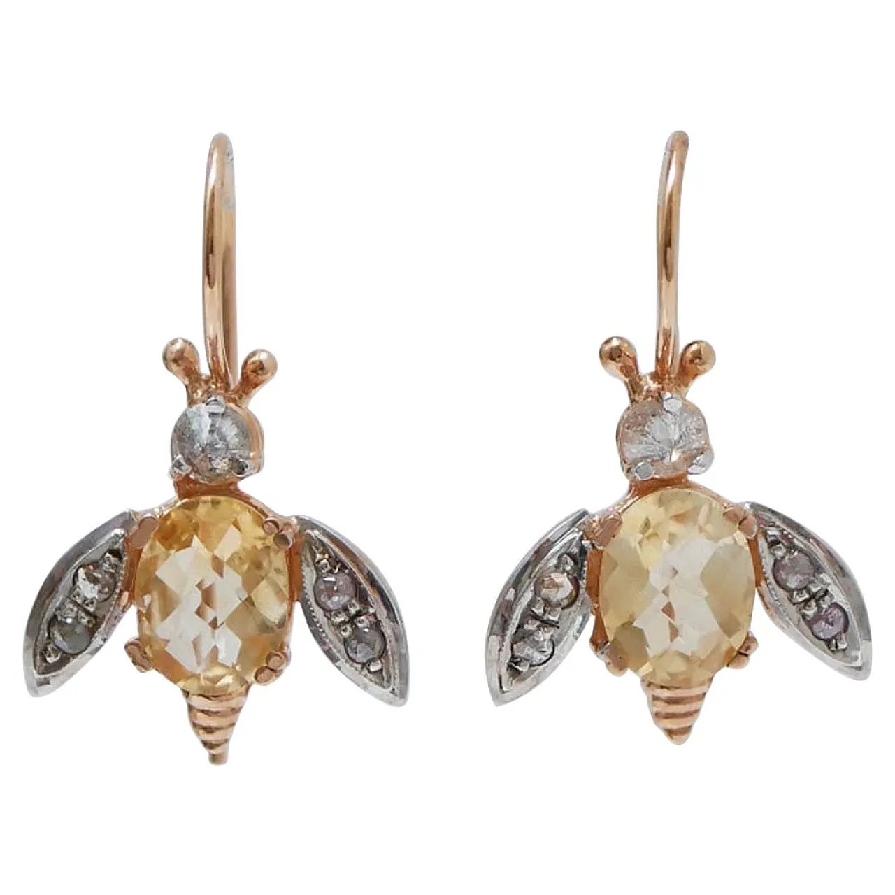Topaz, diamond, rose gold and silver fly earrings, 1970s 1