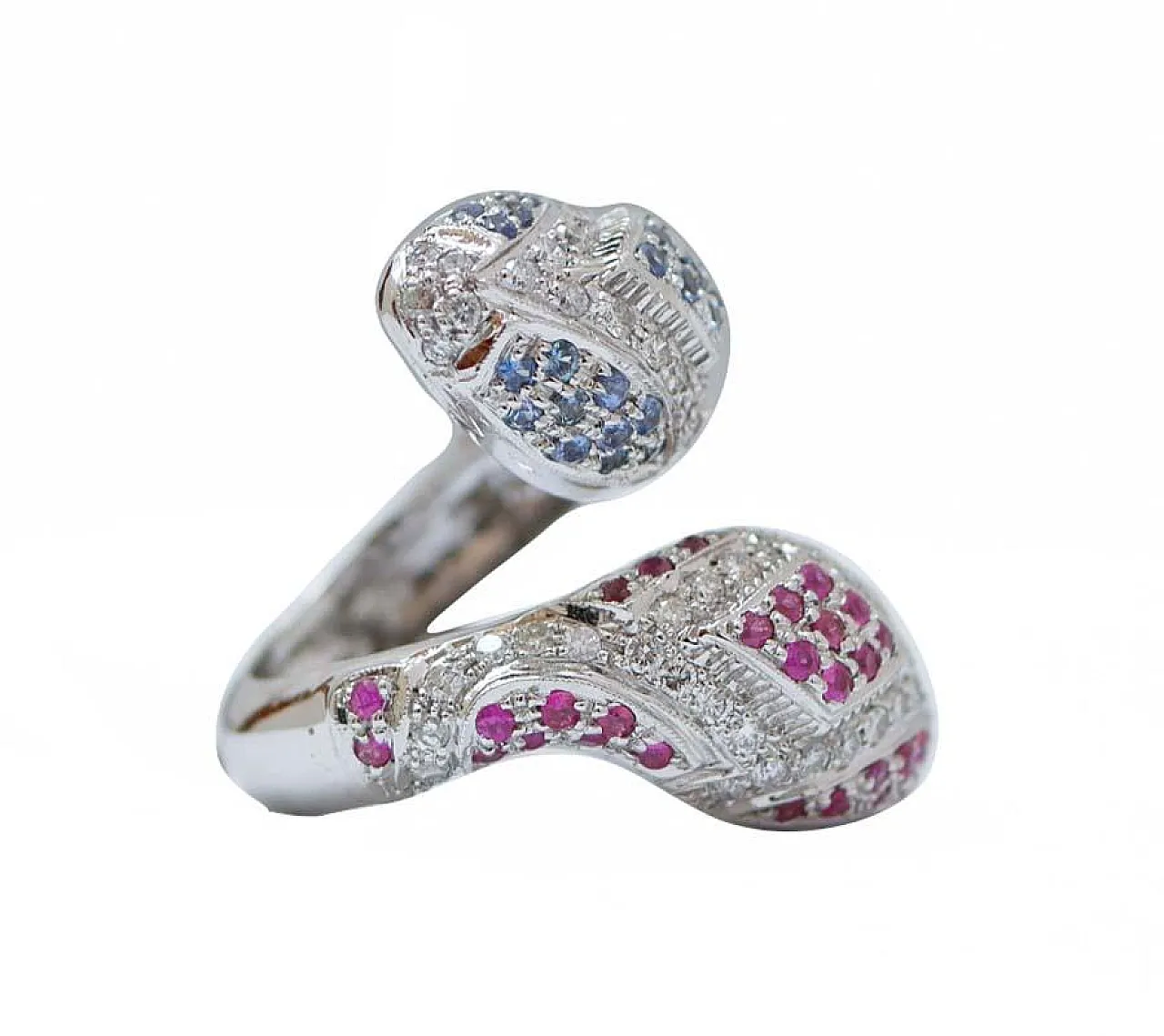 Gold snake ring with rubies, sapphires and diamonds, 1960s 2