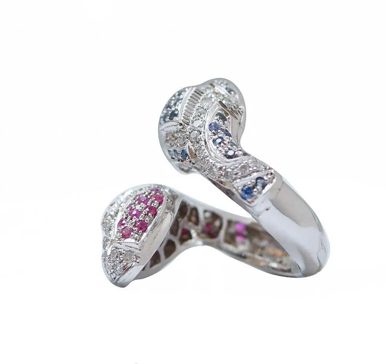 Gold snake ring with rubies, sapphires and diamonds, 1960s 3