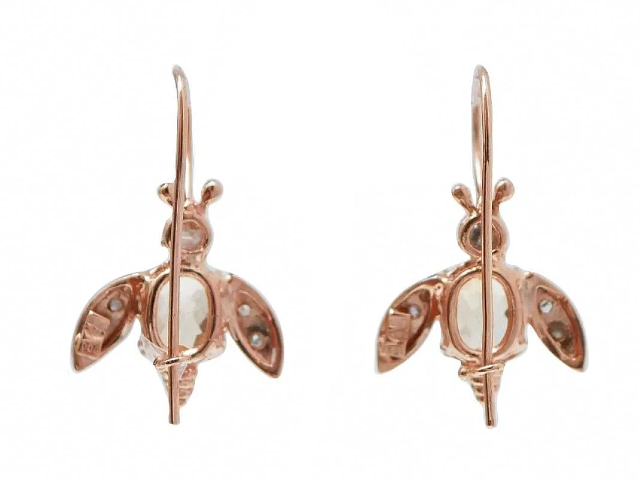 Topaz, diamond, rose gold and silver fly earrings, 1970s 3