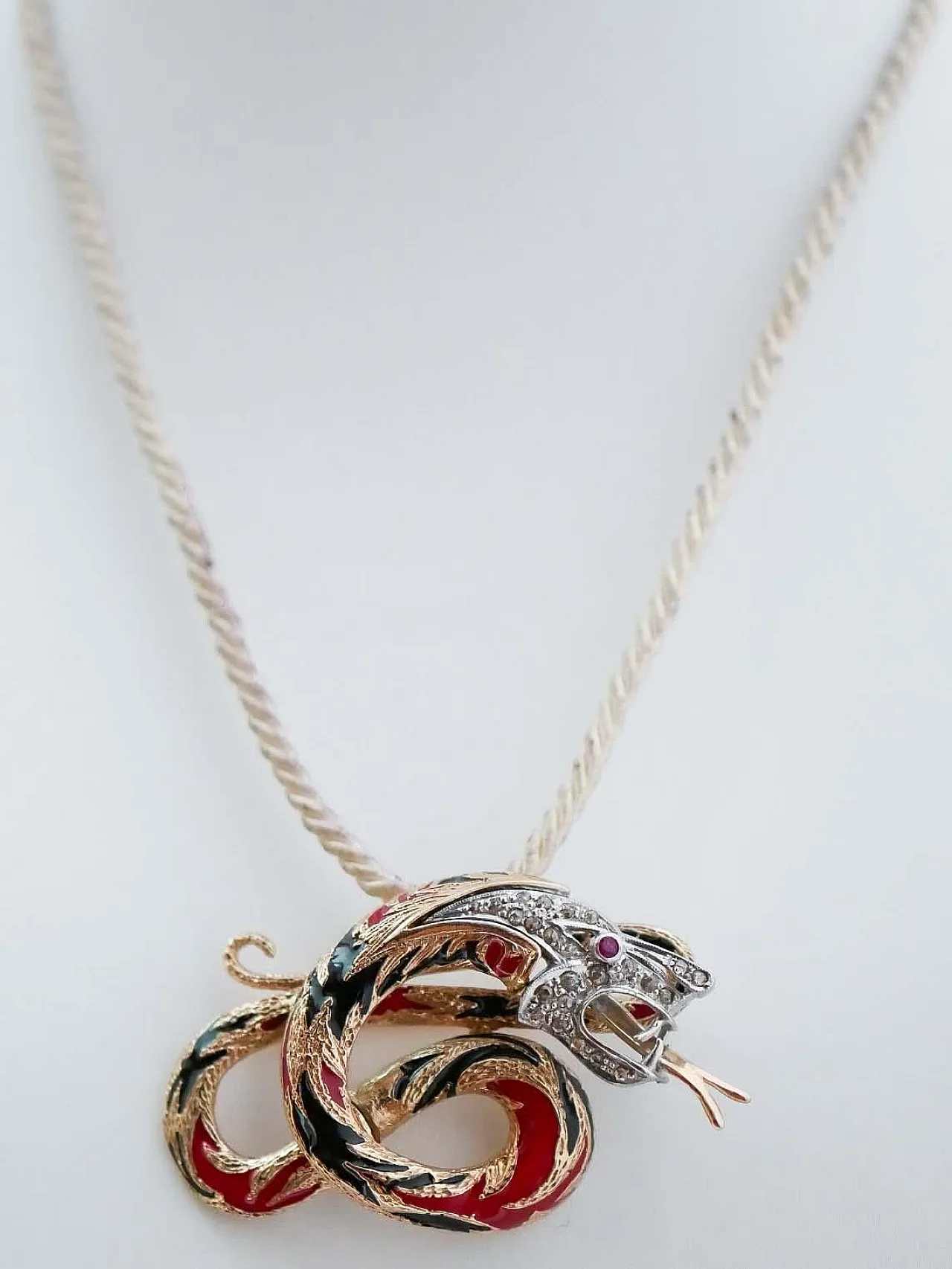 Gold and silver dragon pendant with rubies, diamonds, enamel, 1970s 2