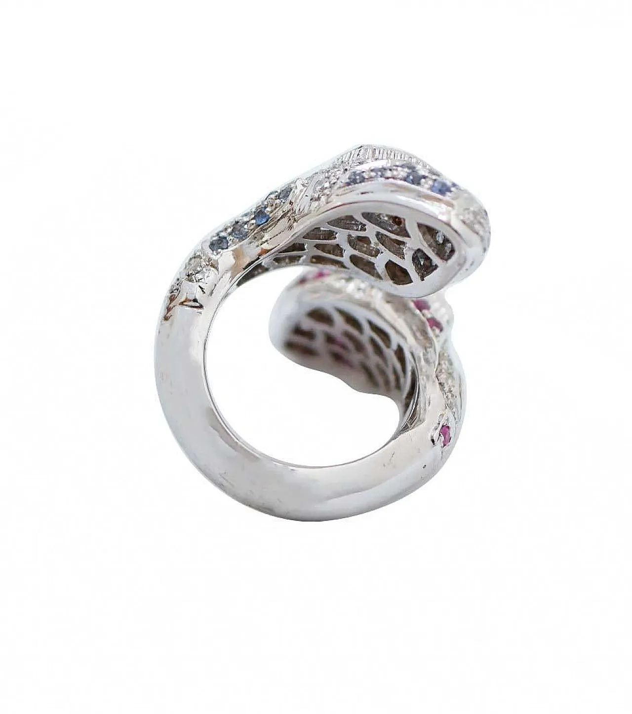 Gold snake ring with rubies, sapphires and diamonds, 1960s 4