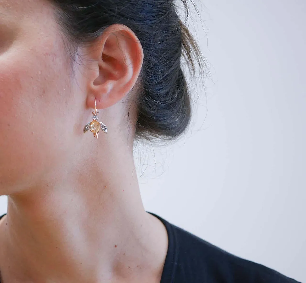 Topaz, diamond, rose gold and silver fly earrings, 1970s 4