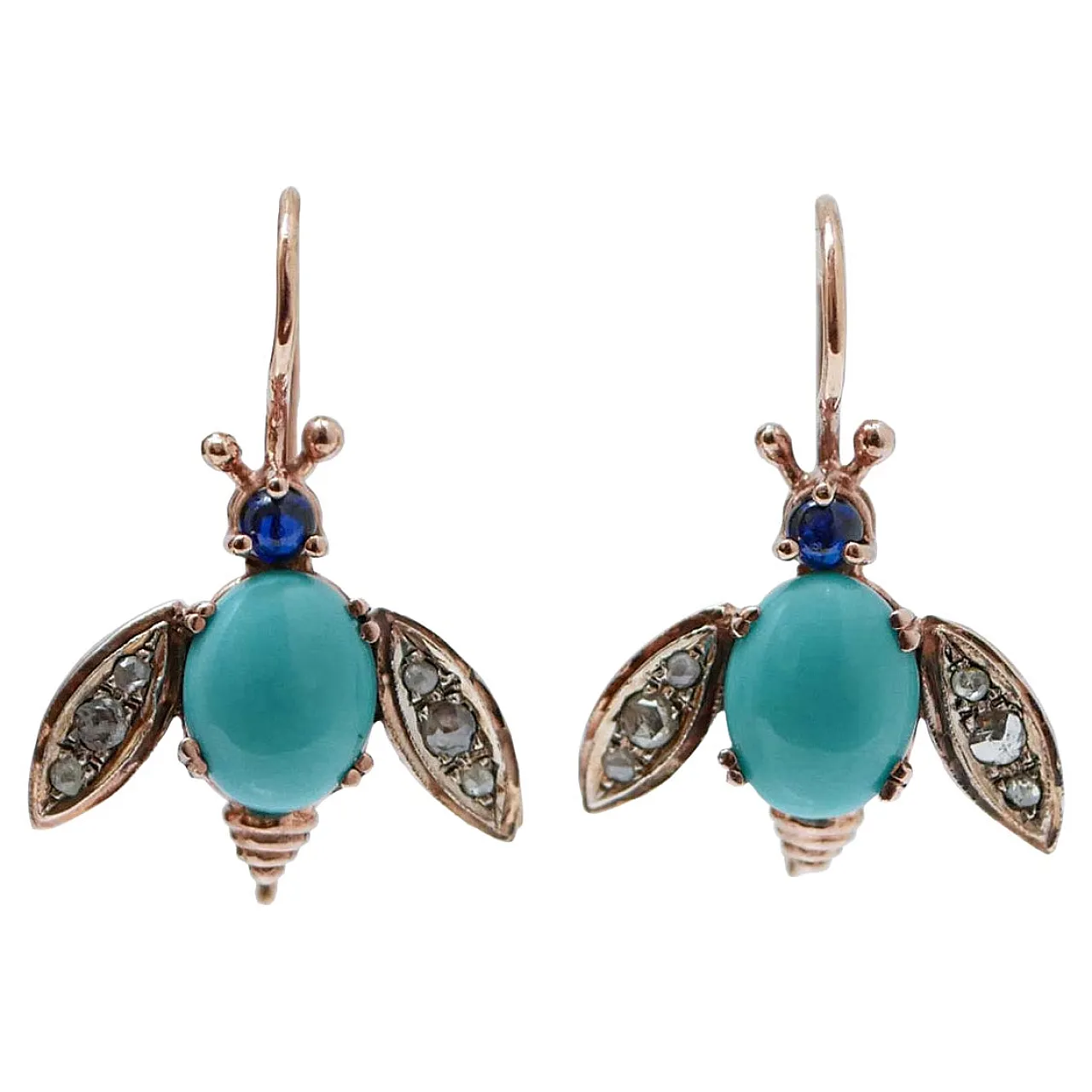 Orecchini con magnesite, zaffiri, diamanti, oro e argento, anni '50 1