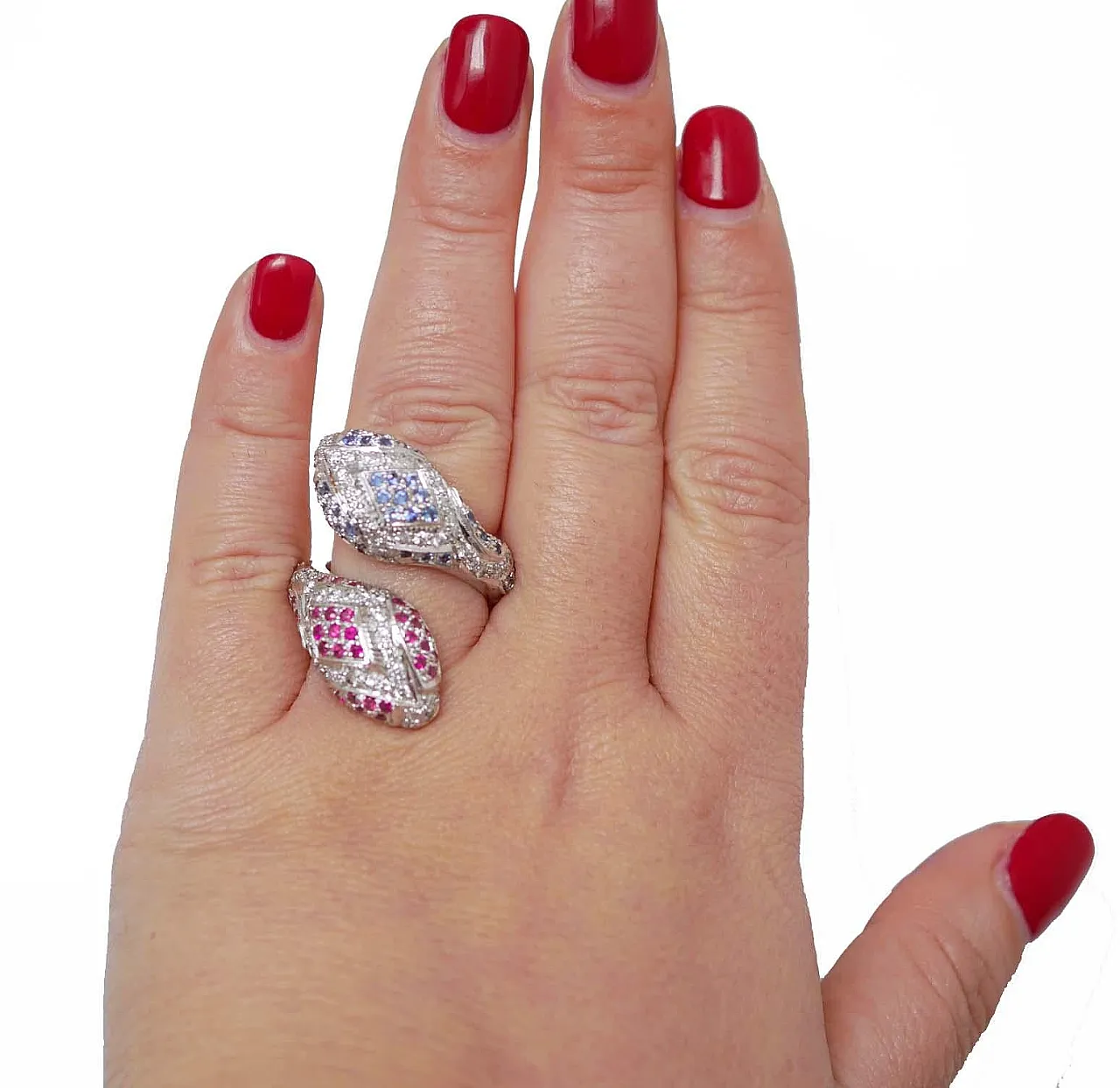 Gold snake ring with rubies, sapphires and diamonds, 1960s 5